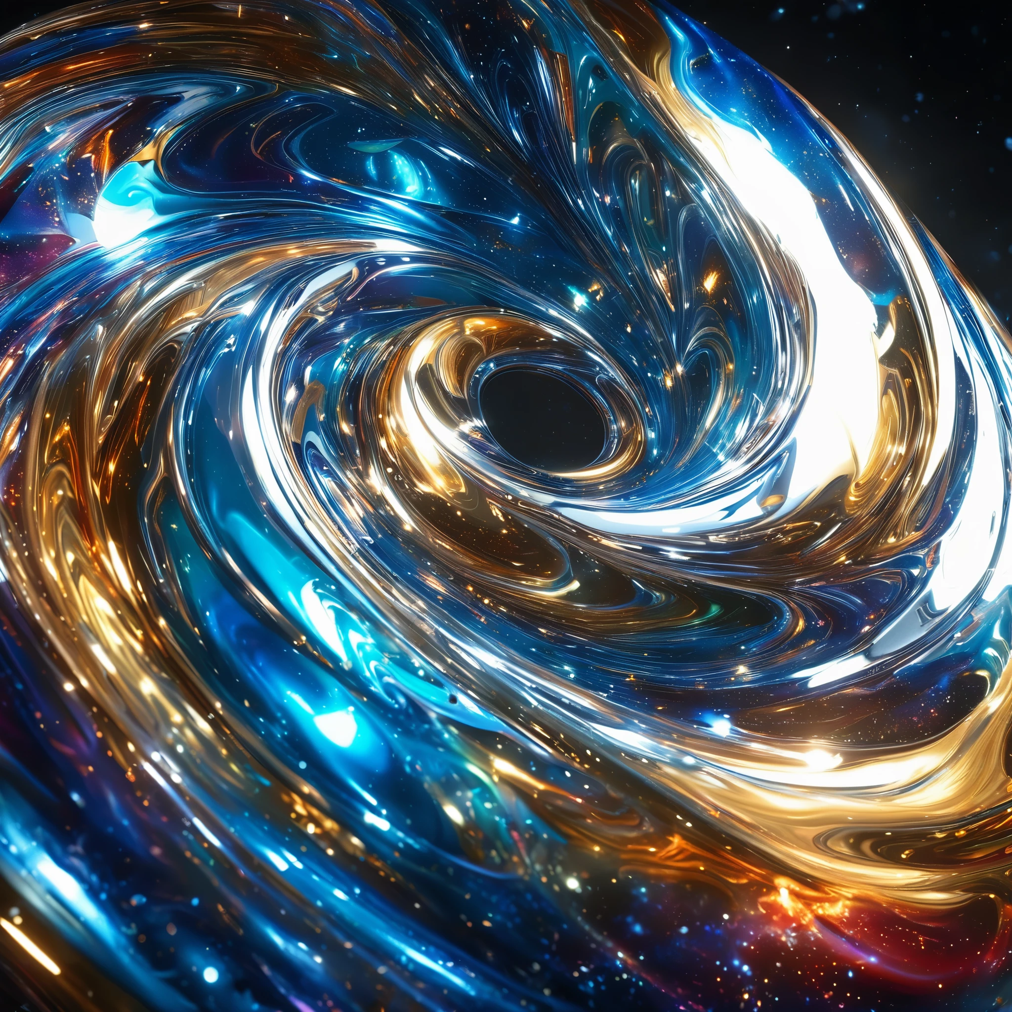 a futuristic liquid metal galaxy sculpture,color of galaxy ， intricate metallic textures, shimmering reflections, dramatic chiaroscuro lighting, cinematic atmosphere, complex geometric patterns, hypnotic swirling forms, glossy chrome surfaces, dynamic movement, high contrast, cinematic lighting, photorealistic, 8k, best quality, masterpiece，