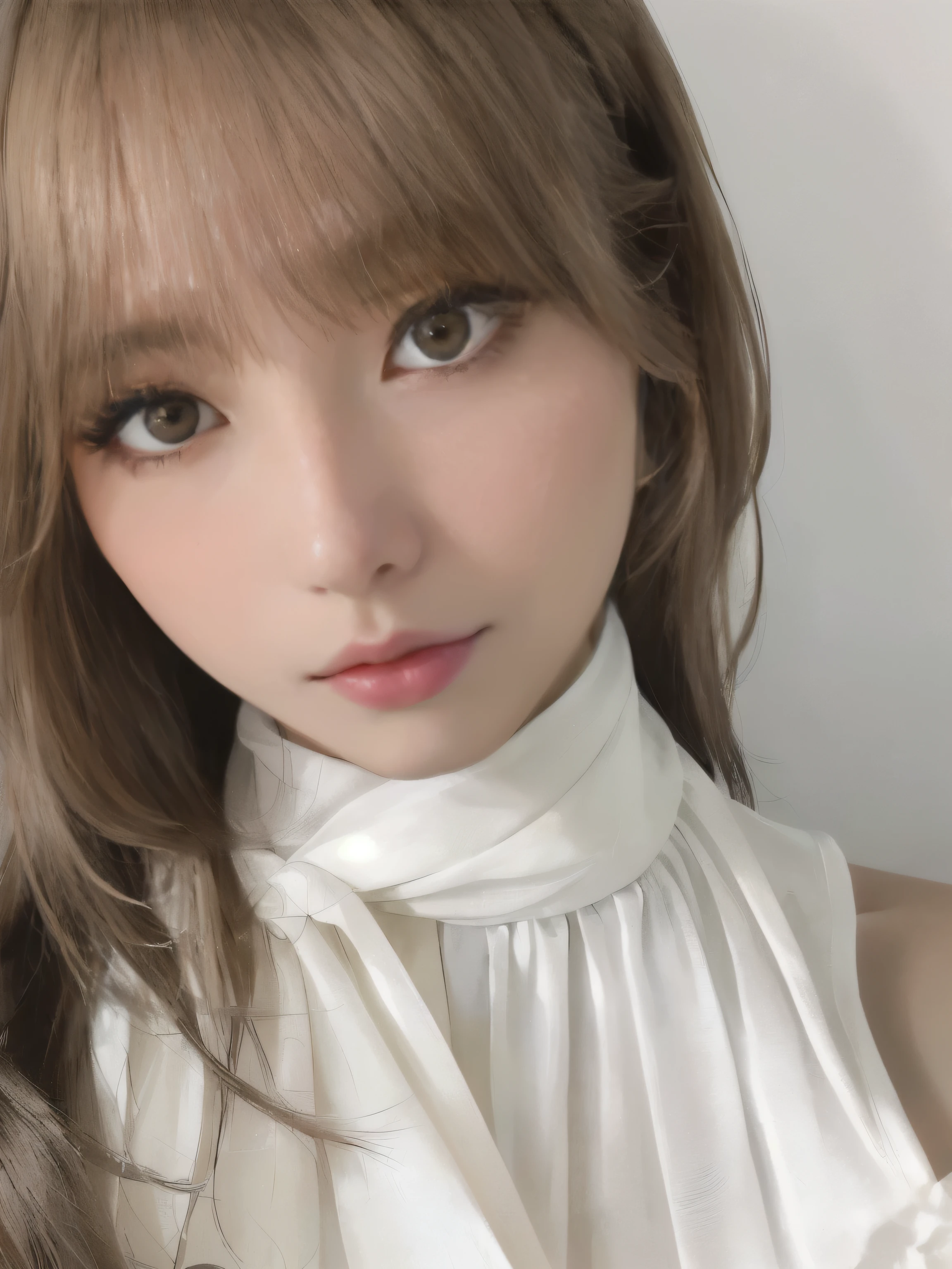 There is a woman with long hair in a white dress, Larisa Manovar, Ulzzang, 8K Selfie, sakimichan, sun yunjoo, Jaeyoung Nam, Popular Korean makeup, Choi Hong-hwa, Kim Do-young, Profile photo, With bangs, Popular Korean makeup, Shin Jinyoung