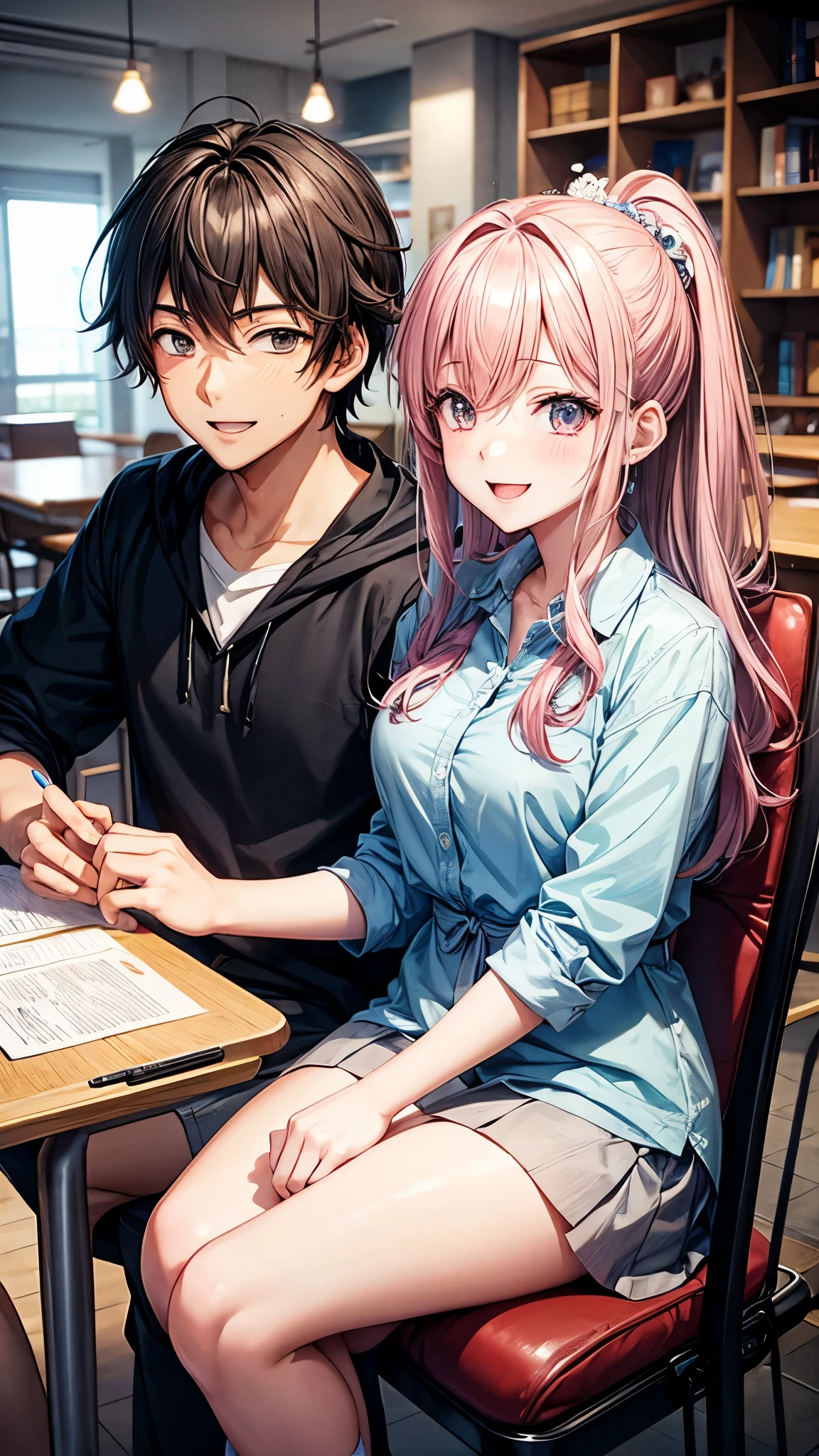 Male and female couple、high school student、smile、Anime scenery