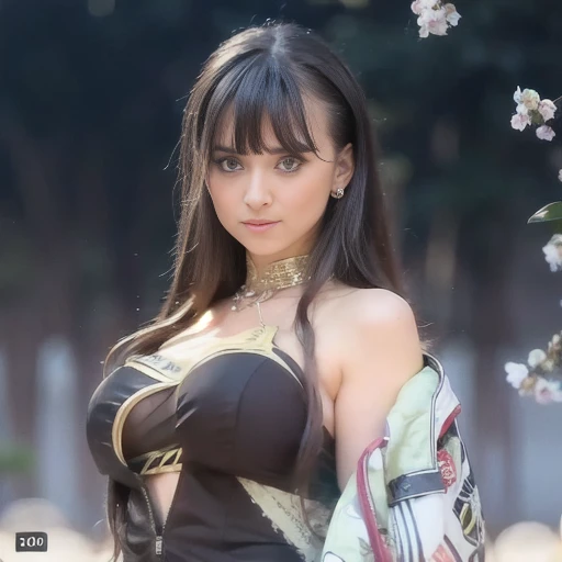 The most beautiful girl face in the world, black hairs, green eyes, gorgeous babe, 18 years old european, Ultra realistic , photo realistic nikon, 4k uhd, very actractive, nobel photography, masterpiece, very very large breasts, black dress, push up bra breasts, blue top, jacket, some little flowers on hairs,  near shot, (((european girl face)))