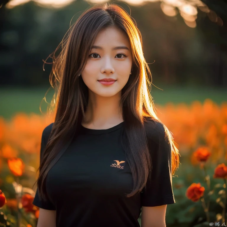Aarav woman wearing a black shirt stands in a field of flowers., beautiful south korean women, beautiful Asian girl, Beautiful Asian woman, หญิงKorean girlที่งดงาม, หญิงKorean girlที่สวยงาม, Asian girl, Chinese girl, young Asian girl, Korean girl, Asian girl with long hair, My Anh Tran, young asian woman, Thiti Luatthong, asian woman