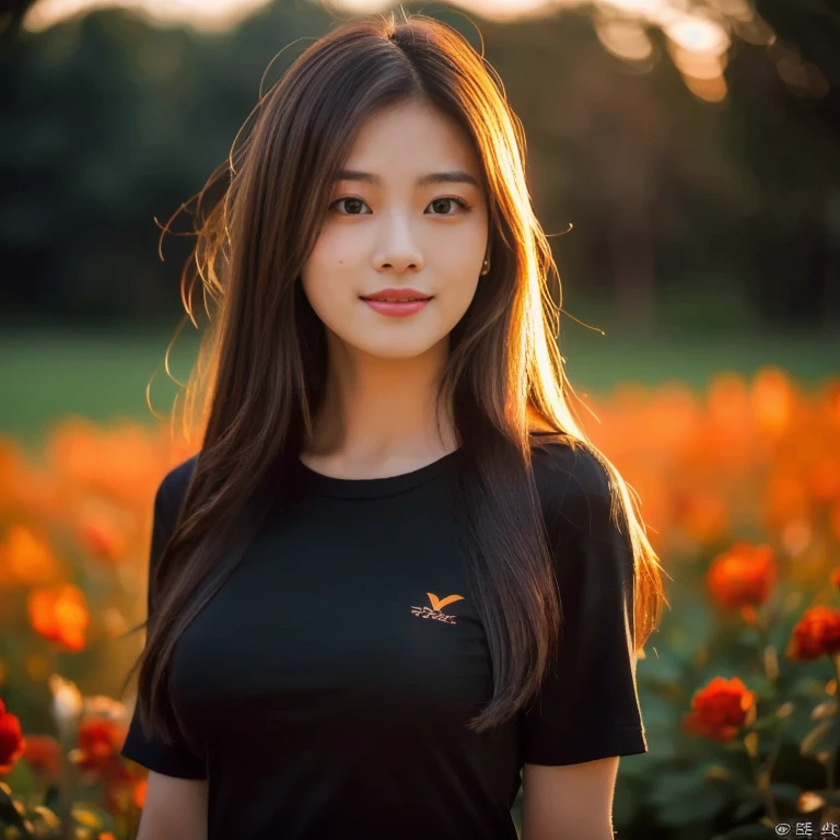 Aarav woman wearing a black shirt stands in a field of flowers., beautiful south korean women, beautiful Asian girl, Beautiful Asian woman, หญิงKorean girlที่งดงาม, หญิงKorean girlที่สวยงาม, Asian girl, Chinese girl, young Asian girl, Korean girl, Asian girl with long hair, My Anh Tran, young asian woman, Thiti Luatthong, asian woman