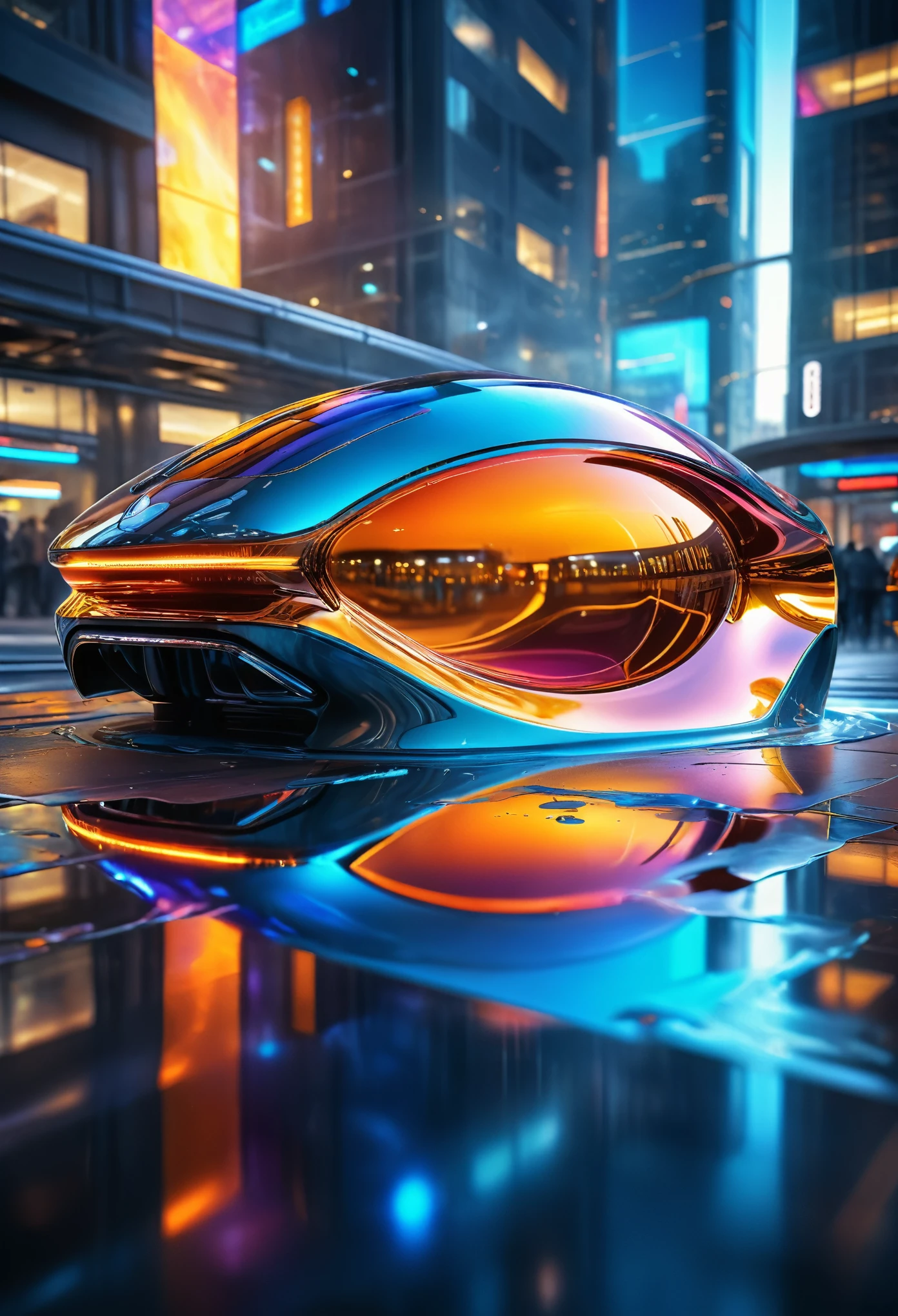 liquid metal flowing with glossy reflections, futuristic sci-fi vibes, rich in details, high resolution, ultra-detailed, sharp focus, HDR, studio lighting, physcially-based rendering, vivid colors, bokeh