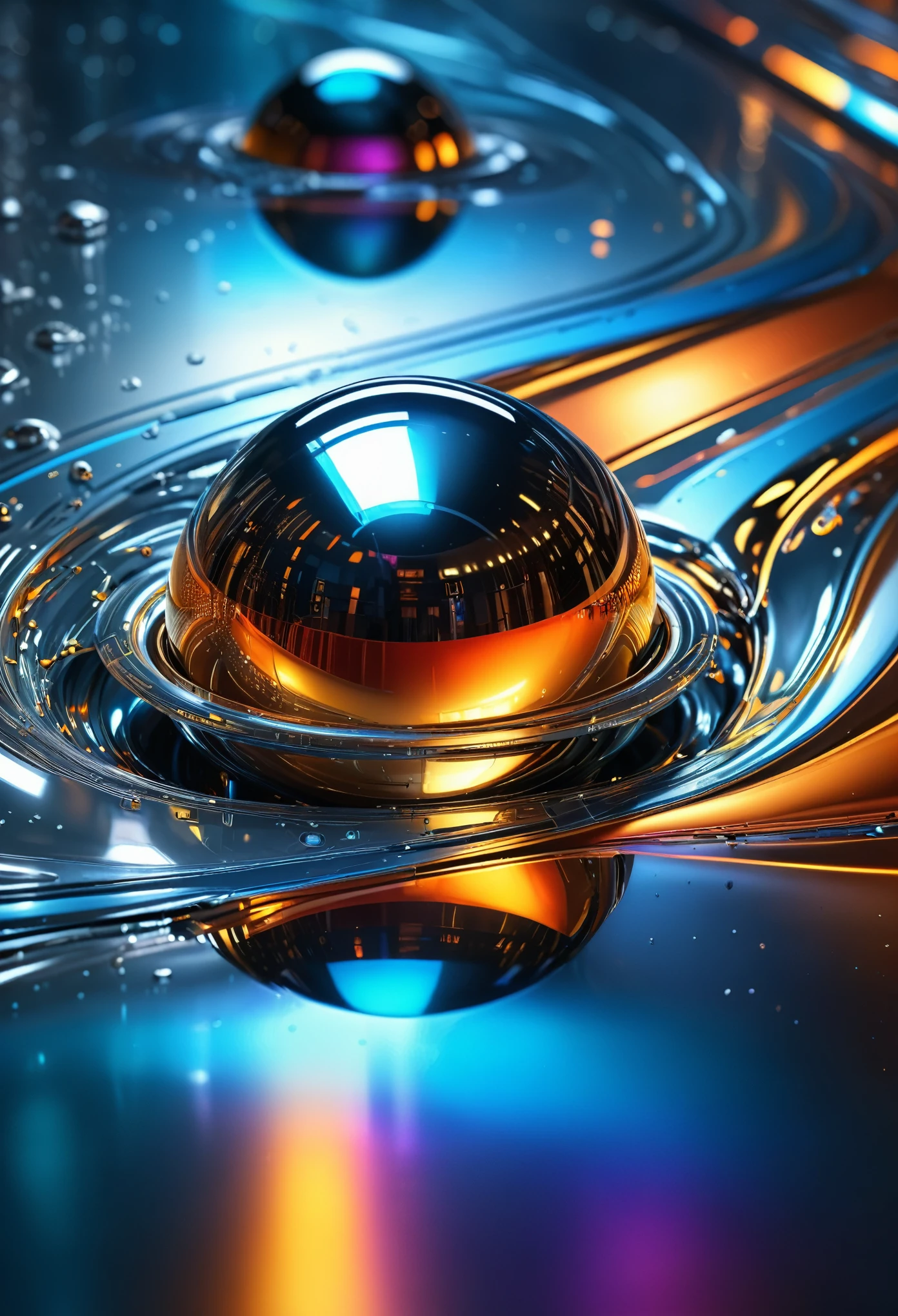 liquid metal flowing with glossy reflections, futuristic sci-fi vibes, rich in details, high resolution, ultra-detailed, sharp focus, HDR, studio lighting, physcially-based rendering, vivid colors, bokeh