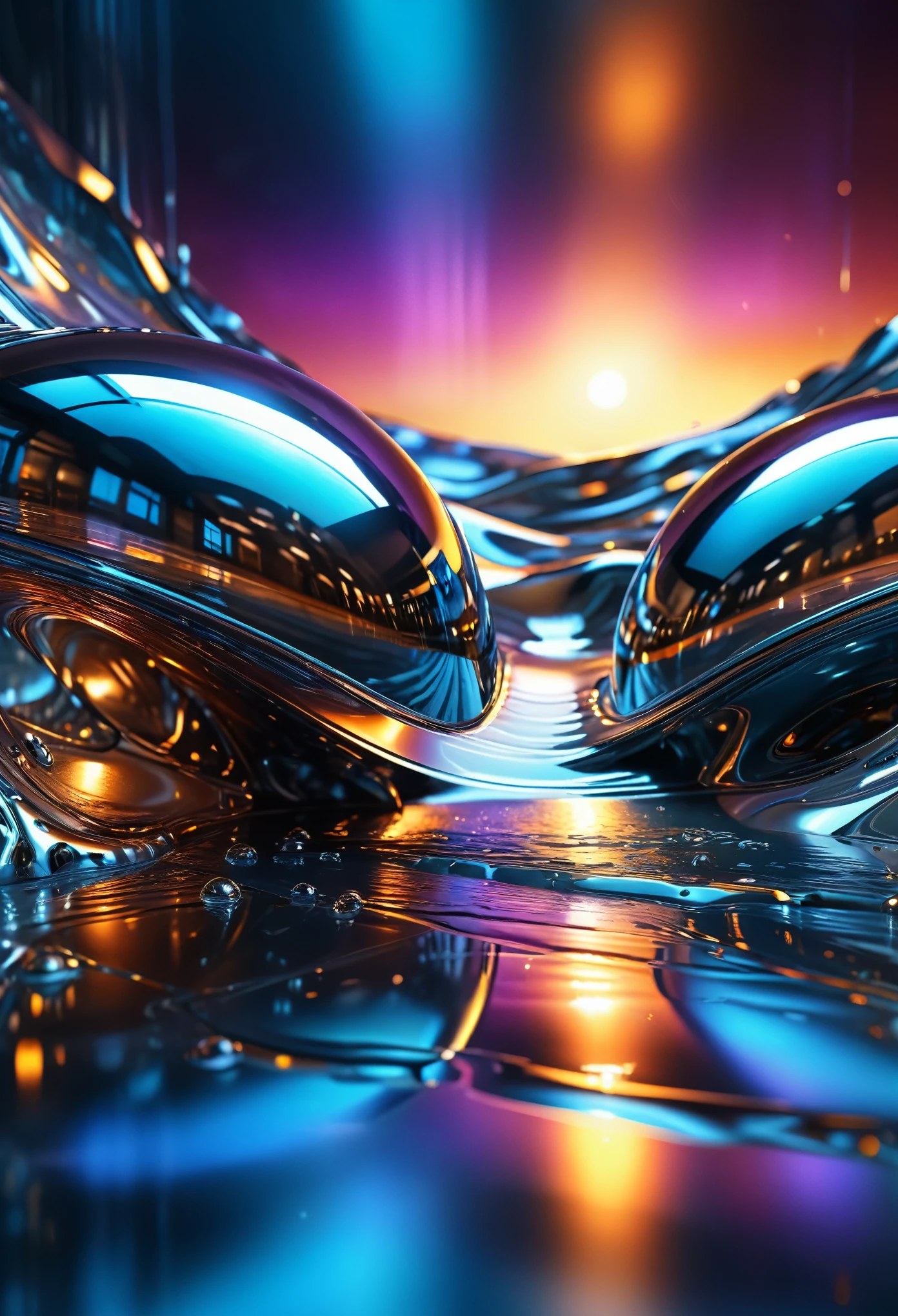 liquid metal flowing with glossy reflections, futuristic sci-fi vibes, rich in details, high resolution, ultra-detailed, sharp focus, HDR, studio lighting, physcially-based rendering, vivid colors, bokeh