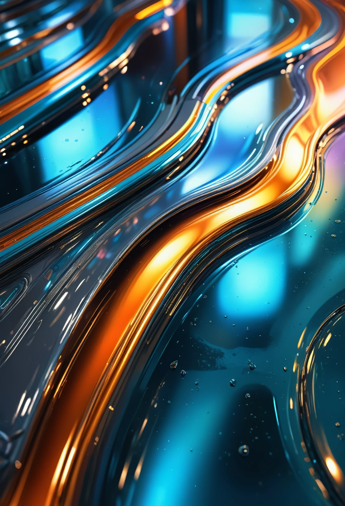 liquid metal flowing with glossy reflections, futuristic sci-fi vibes, rich in details, high resolution, ultra-detailed, sharp focus, HDR, studio lighting, physcially-based rendering, vivid colors, bokeh