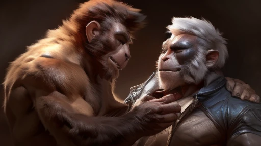 grandpa monkey, male/male, anthropomorphic monkey, looking pleasured, (by Taran Fiddler), (by Chunie), (by Darkgem)