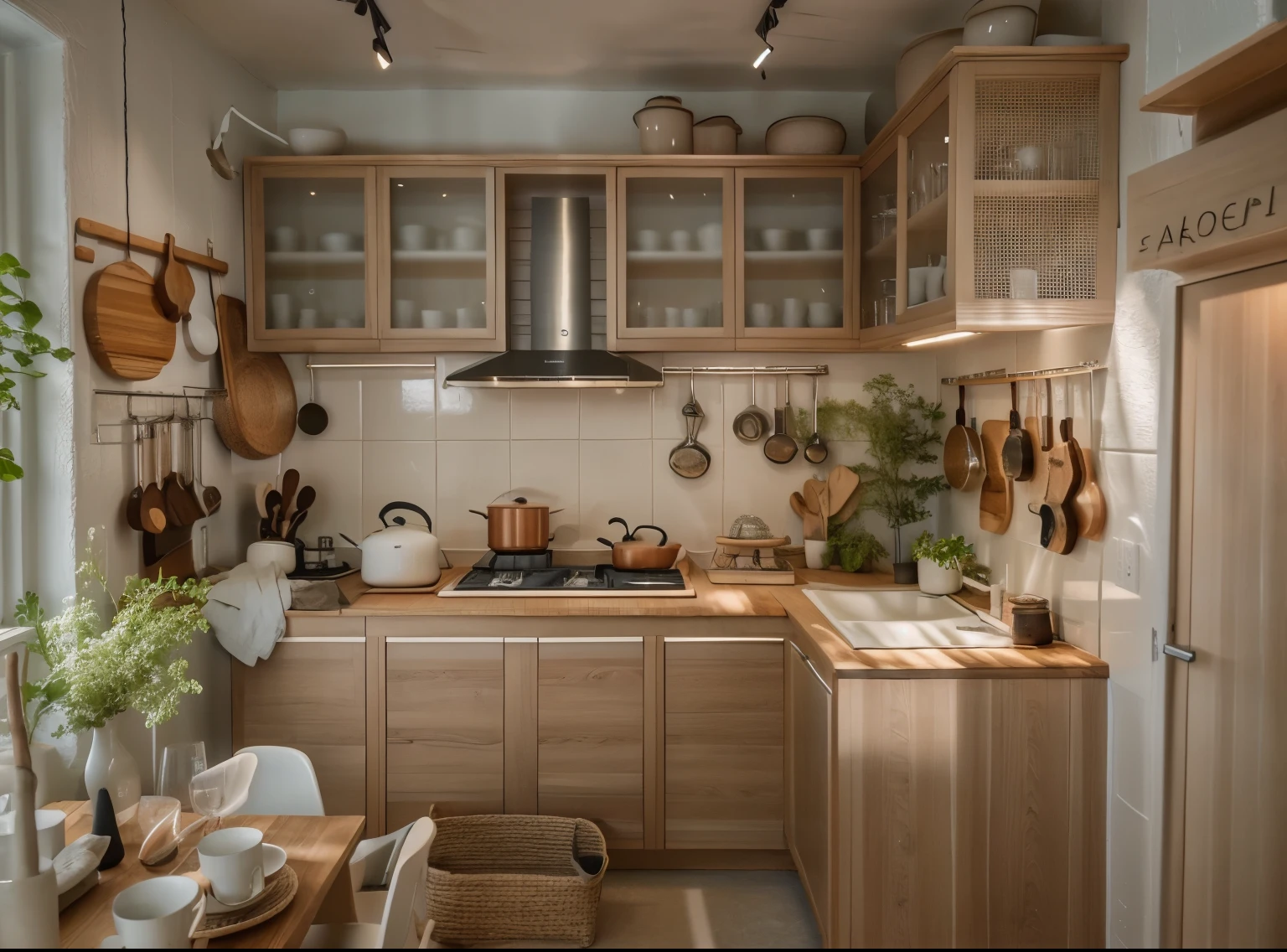 kitchen interior, scandinavian style, neutral color scheme, beautiful lighting, (realistic:1.2), Raw photo,Masterpiece, high quality, best quality, authentic, super detail,