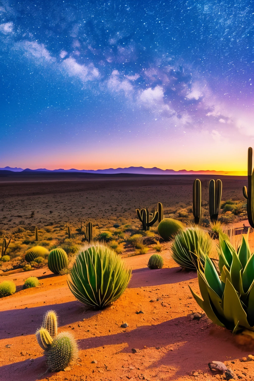 paisagem, Cactus plants in a desert area with a sky background, caatinga, paisagem do deserto, serene desert scenery at night.