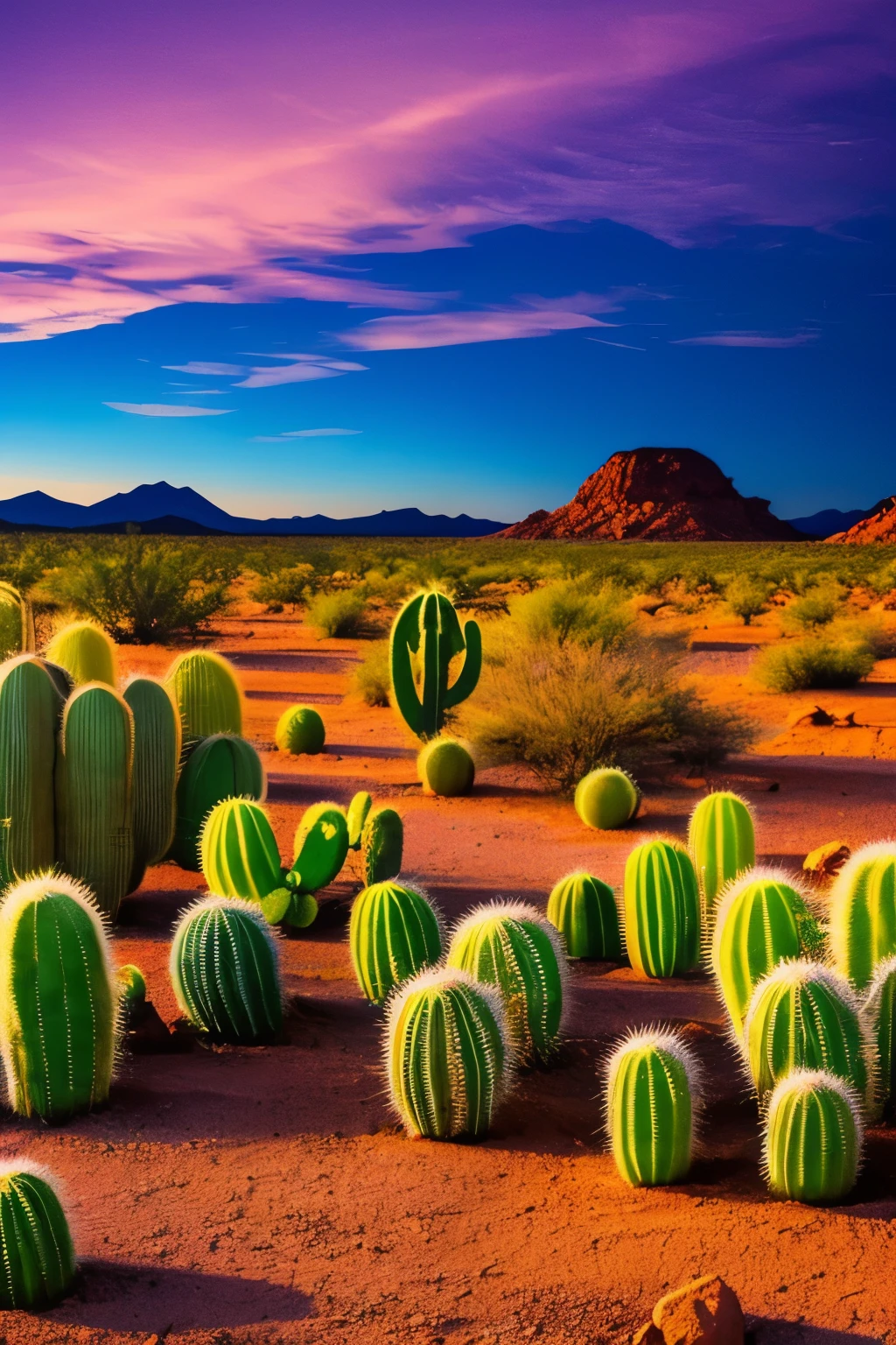 paisagem, Cactus plants in a desert area with a sky background, caatinga, paisagem do deserto, serene desert scenery at night.