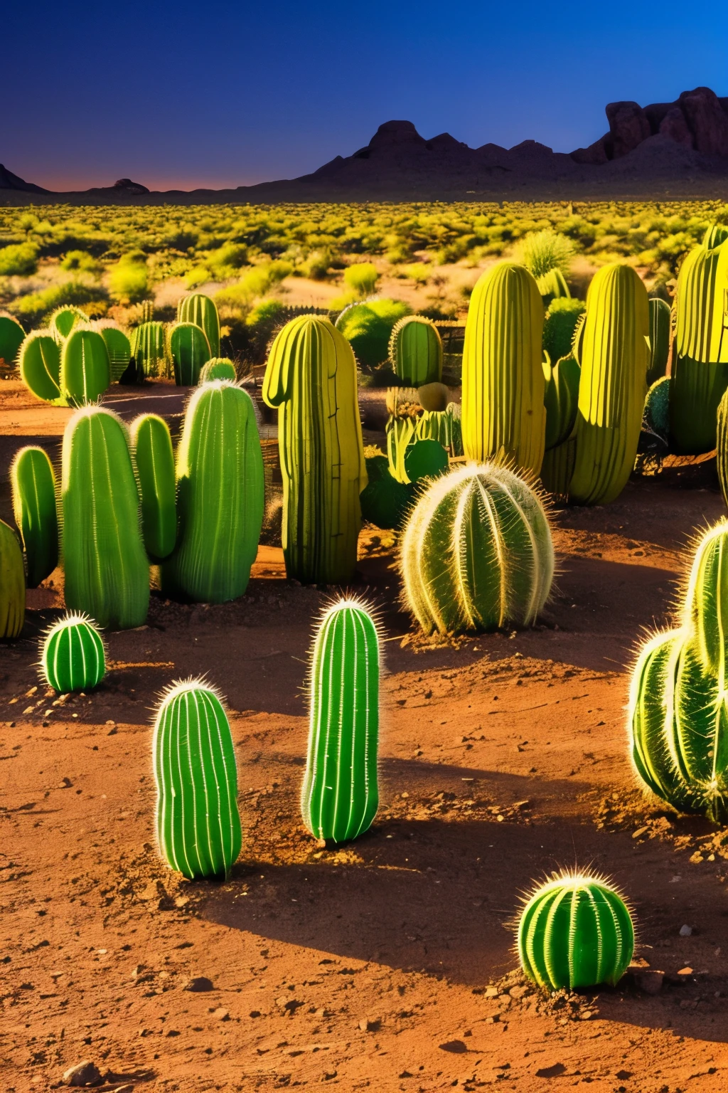 paisagem, Cactus plants in a desert area with a sky background, caatinga, paisagem do deserto, serene desert scenery at night.