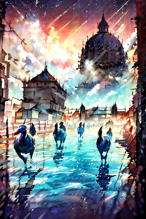High quality 16k,, masterpiece of Japanese painting, watercolor in the style of yuko nagayama, portrait waist-length, in bed colors, 1girl, 25 years old, ( perfectly beautiful face, big blue eyes 1.2, long eyelashes, gorgeous long hair (white 1.1, ( Dynamic wind hair))), small slightly upturned nose, shine of plump lips (the mouth is relaxed ajar)), (approaching perfection). /stands by a cherry blossom tree (looks (exactly) at the camera), (hugs herself with her arms under (feminine) /At the bottom of the painting, a branch of sakura (1.4,1.3,1.2),from the tree to the bottom of the picture, /Spring, morning, blue sky, happiness,