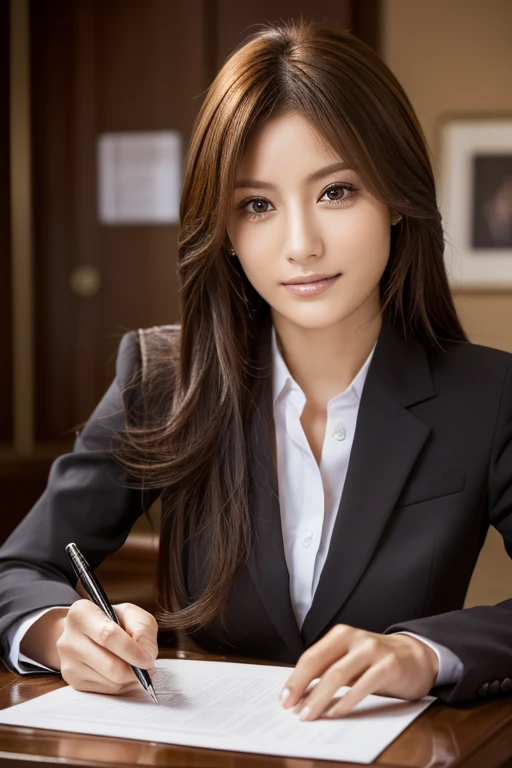 (((Salesperson signing a contract))), business suit, (Ultra realistic, High resolution), (Highly detailed eyes, Highly detailed hair, highly detailed face, Perfect Anatomy, The perfect number of fingers),(highest quality:1.4), RAW Photos