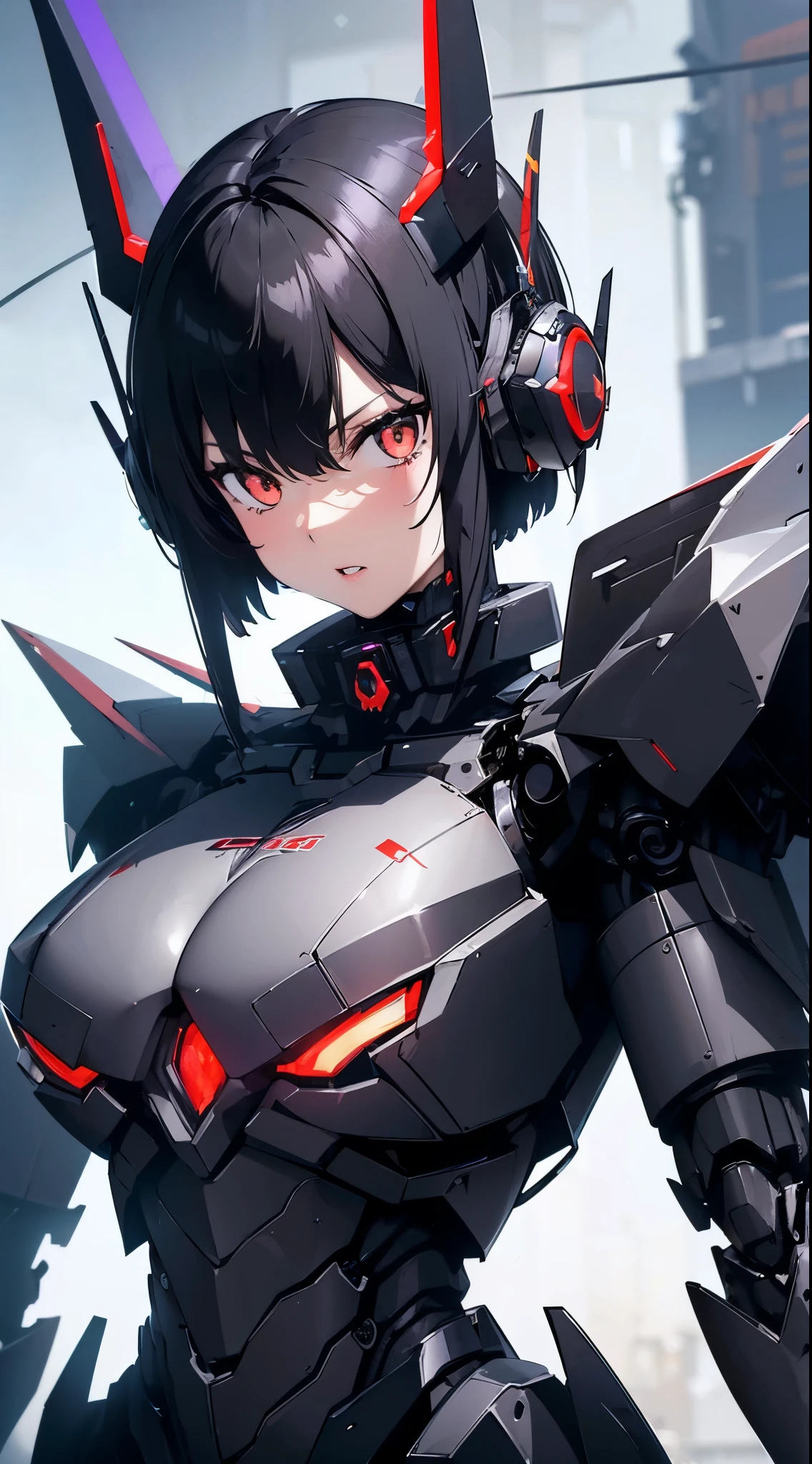 Machine eyes glowing red、attack posture
