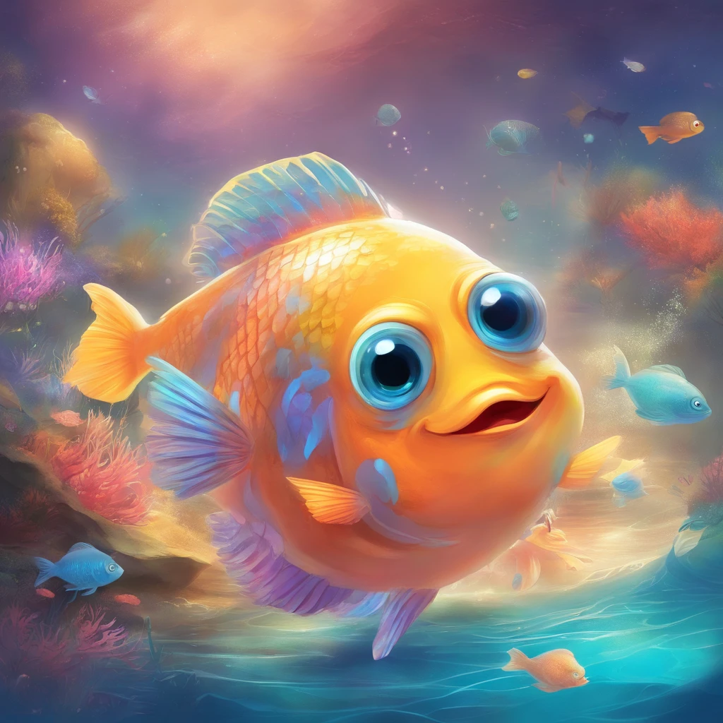 t was a colorful and shiny one oh a flounder a cute little fish,Big round eyes,Infectious jump out of the sea with various expressions and rich backgrounds