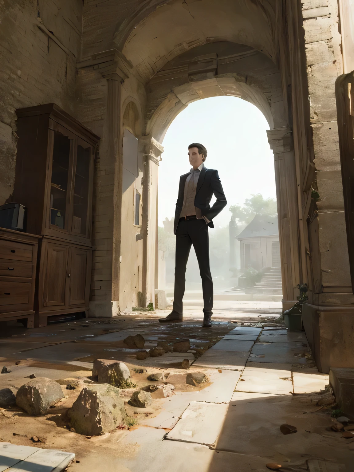 There is a man in the ruins