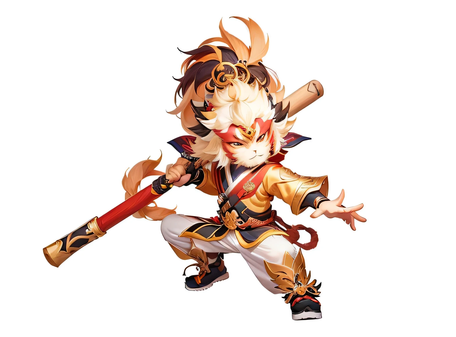 Close up of man holding baseball bat on white background, sun Wukong, Wukong, Sun Wukong, Maple Story Character Art, Onmyoji, Onmyoji detailed art, Onmyoji portrait, Zhongli in Genshin, bian lian, g liulian art style, Inspired by Pu Hua, heise jinyao