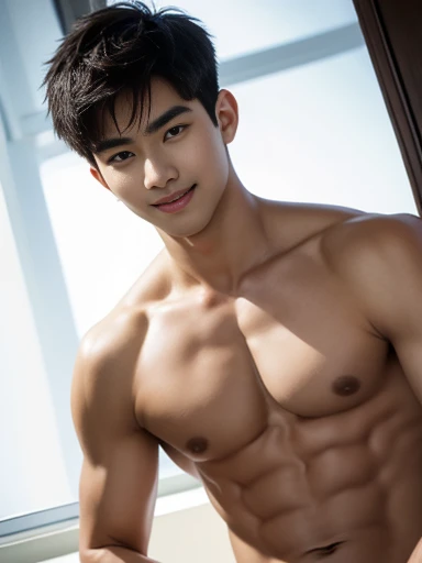 Asian male model เปลือยกาย,Large penis for his age,handsome Asia guy, handsome man, Take the whole body, photography, nude model, Portrait, Look at the camera, Detailed parts of the face, Manly, charming, Active Boy, sit, sit , legs open, Control and use, happy expression, smile, perfect anatomy, Symmetrical body, Asia  :: Highly detailed, Asia, a little six packs charming body, realistic, human skin, short hairstyle, handsome chad chin, shirtless, handsome, lean muscle, charming, The man is slightly muscular.., Be a man, sexually charming, human skin, (Make eye contact), handsome, charming, The target will be raised..,pond