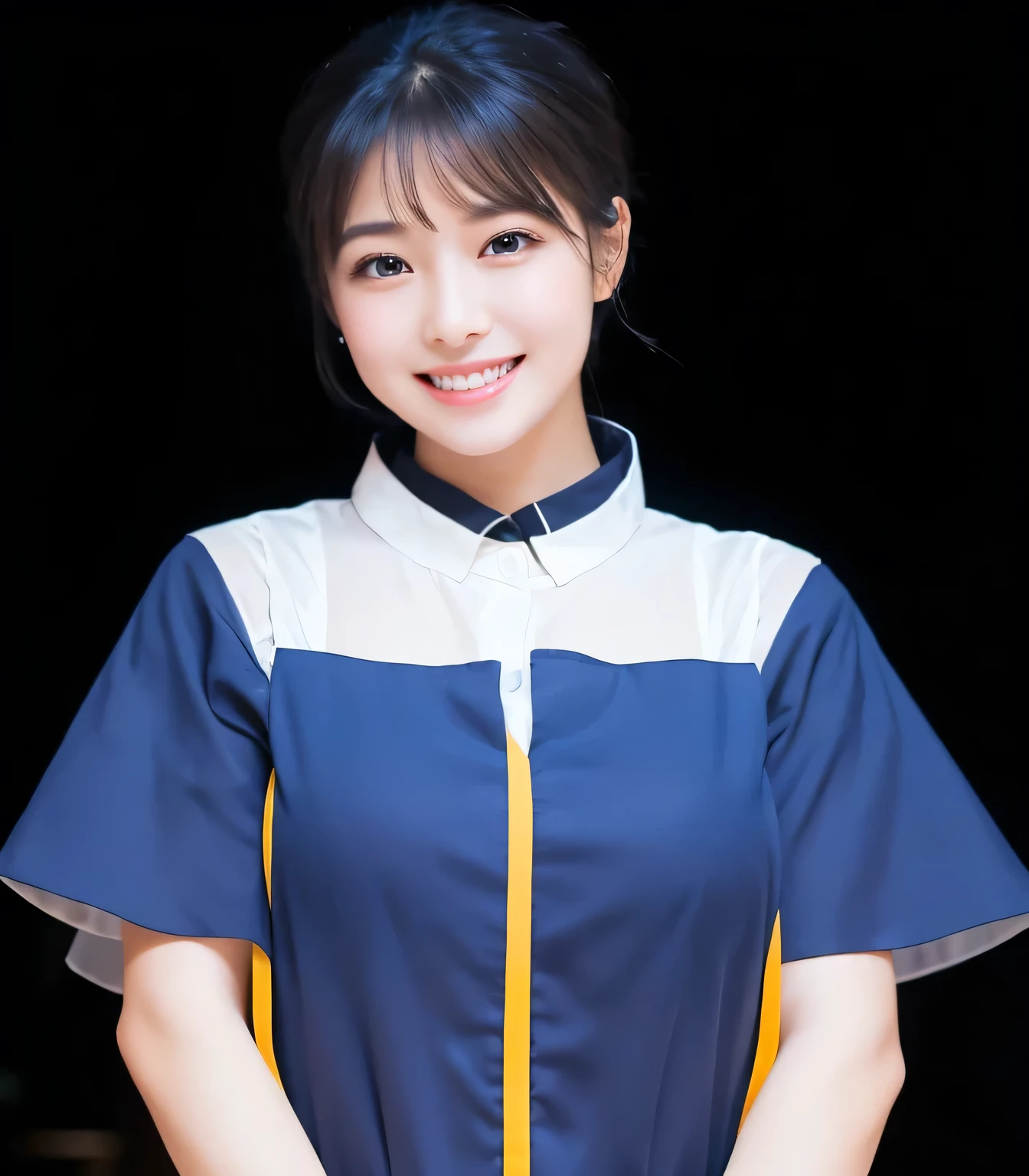 highest quality、Tabletop、8k、Best image quality、Award-winning works)、Woman working in a café、(Standing elegantly with a blurred cafe entrance in the background:1.3)、(Big Breasts:1.1)、(Accentuate your body lines:1.1)、Beautiful woman portrait、The most elegant and cozy cafe、The most natural cafe, Perfectly organized、The most atmospheric and warm lighting、Stylish and elegant cafe、Strongly blurred background、Look at me and smile、(Accurate anatomy:1.2)、Ultra high resolution perfect beautiful teeth、Ultra-high definition beauty face、Ultra HD Hair、Ultra HD The Shining Eyes、The Shining, Super high quality beautiful skin、Super high quality glossy lip
