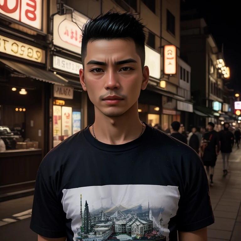 Aarav man standing on city street at night, Portrait in the middle of a shot, Handsome Japanese demon boy, Love Michael, Portrait of a Japanese ager, Street Photos, In the Japanese city at night, In front of the ramen shop, Asian man, Kosuke Ono, Young Greek Man, On the rooftops of Tokyo at night, Japanese Streetwear, high quality vertical, Yosuke Ueno