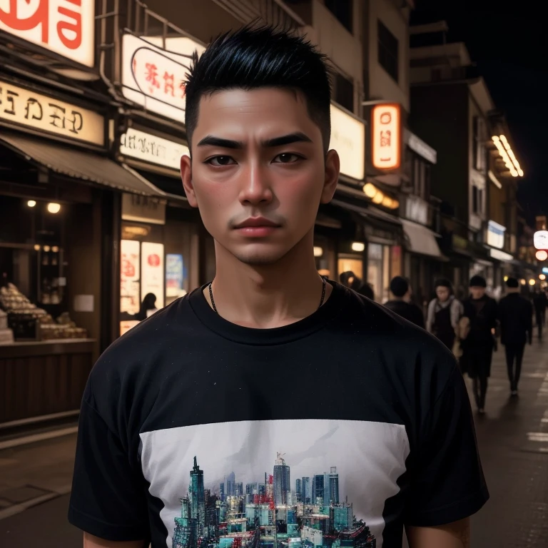 Aarav man standing on city street at night, Portrait in the middle of a shot, Handsome Japanese demon boy, Love Michael, Portrait of a Japanese teenager, Street Photos, In the Japanese city at night, In front of the ramen shop, Asian man, Kosuke Ono, Young Greek Man, On the rooftops of Tokyo at night, Japanese Streetwear, high quality vertical, Yosuke Ueno