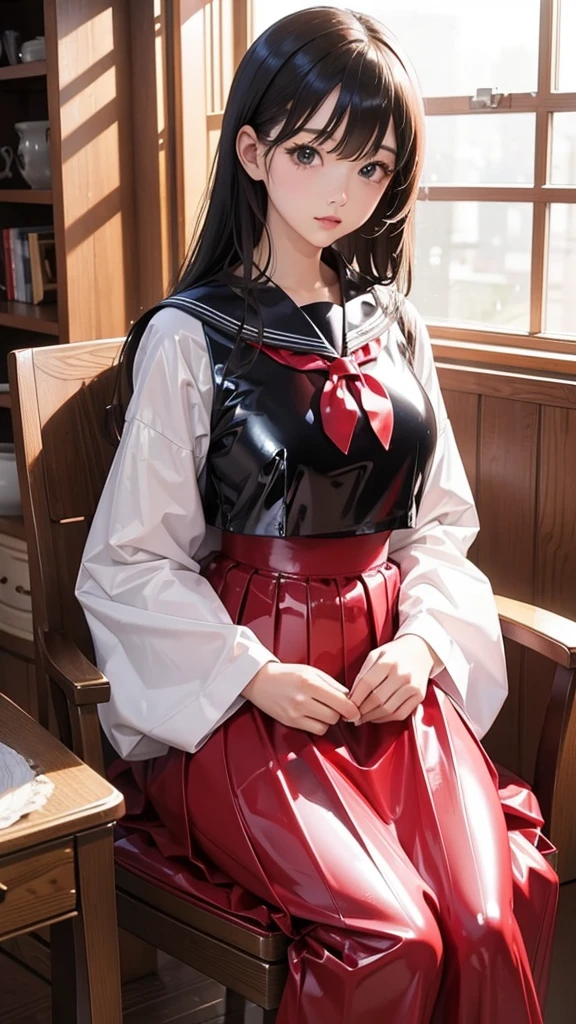 Surreal schoolgirl, japanese girl school uniform, japanese school uniform, realistic young anime girl