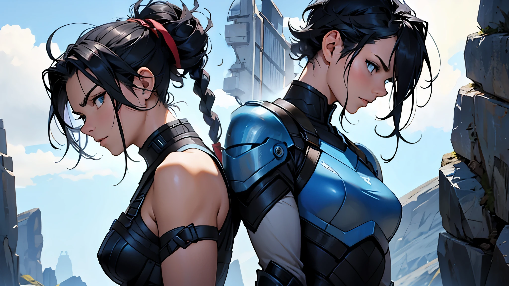 short curly blue-black hair