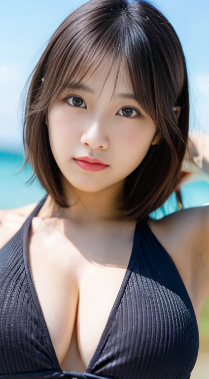  A girl named Hina, Short Hair, Brown Hair, 28 years old,  huge breasts, Curvy, Round face, drooping eyes, [var01], [var02], [var03], [var04],[var05], UHD, retina, masterpiece, ccurate, anatomically correct, textured skin, super detail, high details, high quality, best quality, highres, 1080P, HD, 4K, 8k, one-piece swimsuit