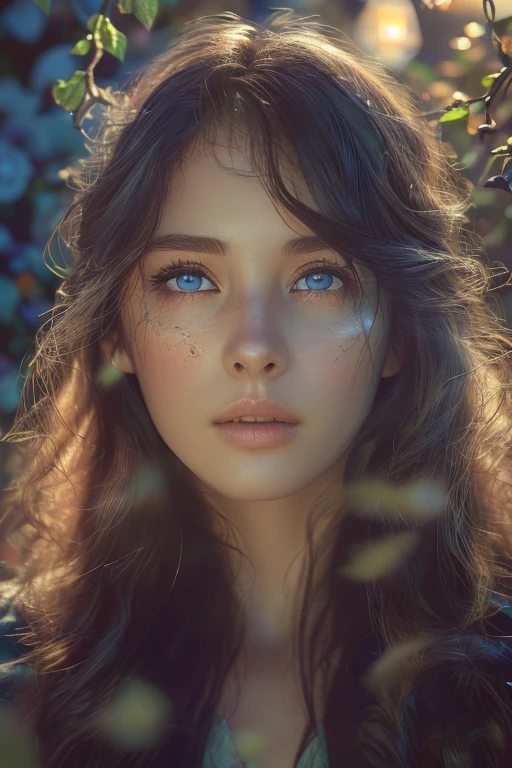 (best quality,4k,8k,highres,masterpiece:1.2),ultra-detailed,(realistic,photorealistic,photo-realistic:1.37),beautiful detailed eyes,beautiful detailed lips,extremely detailed blue eyes and face,longeyelashes,flowing hair,garden scenery,colorful flowers,butterflies flying,soft lighting,rich colors,medium: oil, high nose,  