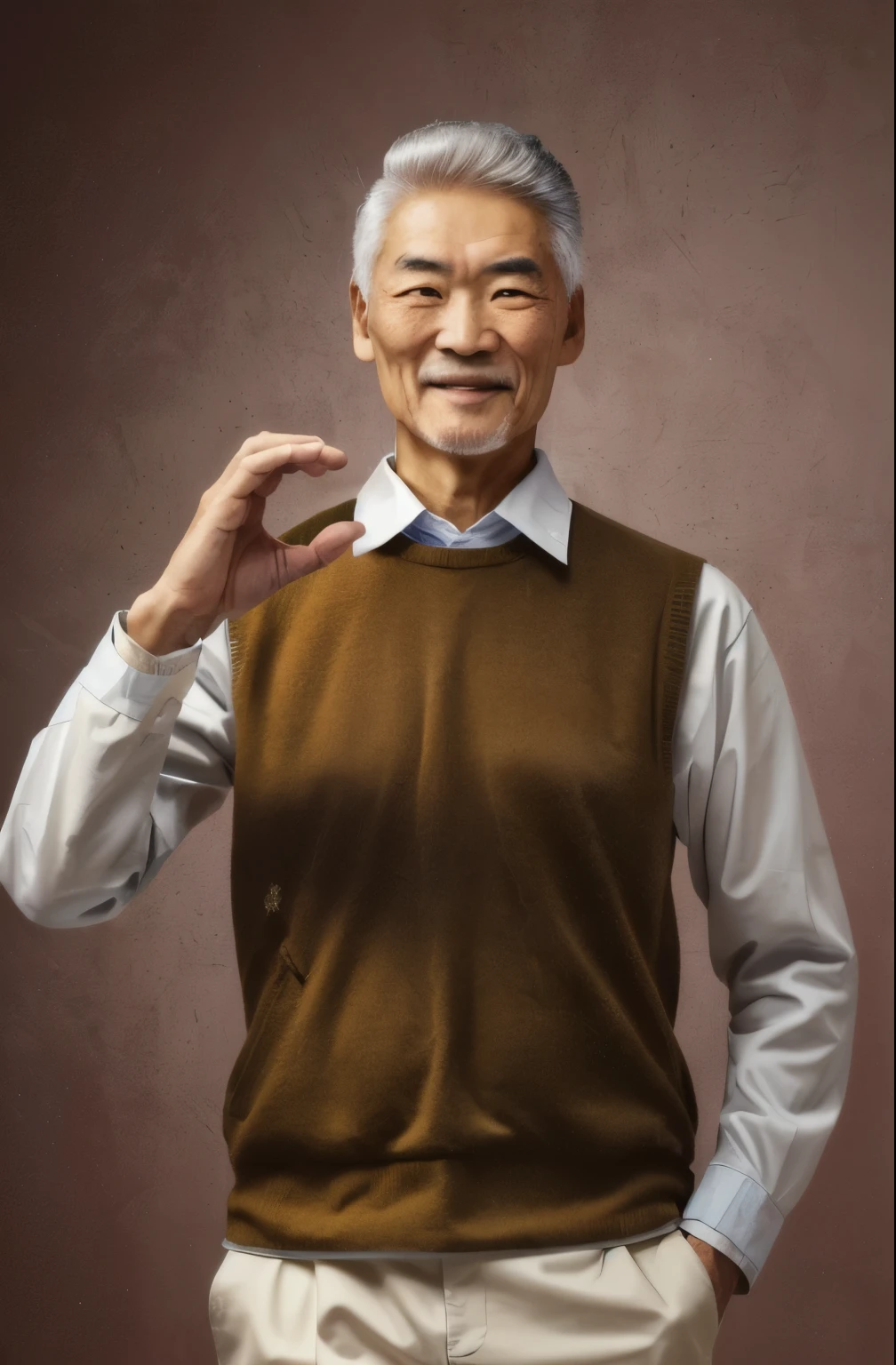 An old man with a Chinese face,Casual clothing,Fine detail,Look forward