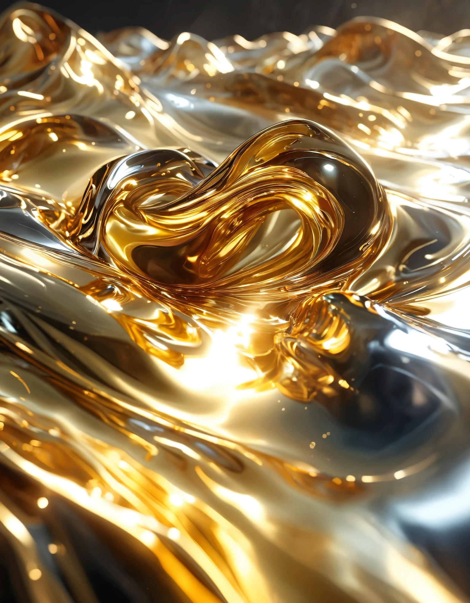 a highly reflective and shiny liquid metal sculpture, ethereal lighting, dramatic contrast of light and shadow, black and gold，3D render, (best quality,4k,8k,highres,masterpiece:1.2),ultra-detailed,(realistic,photorealistic,photo-realistic:1.37),HDR,studio lighting,physically-based rendering,extreme detail description,professional,vibrant colors,dramatic lighting,cinematic,futuristic,metallic,procedural,abstract