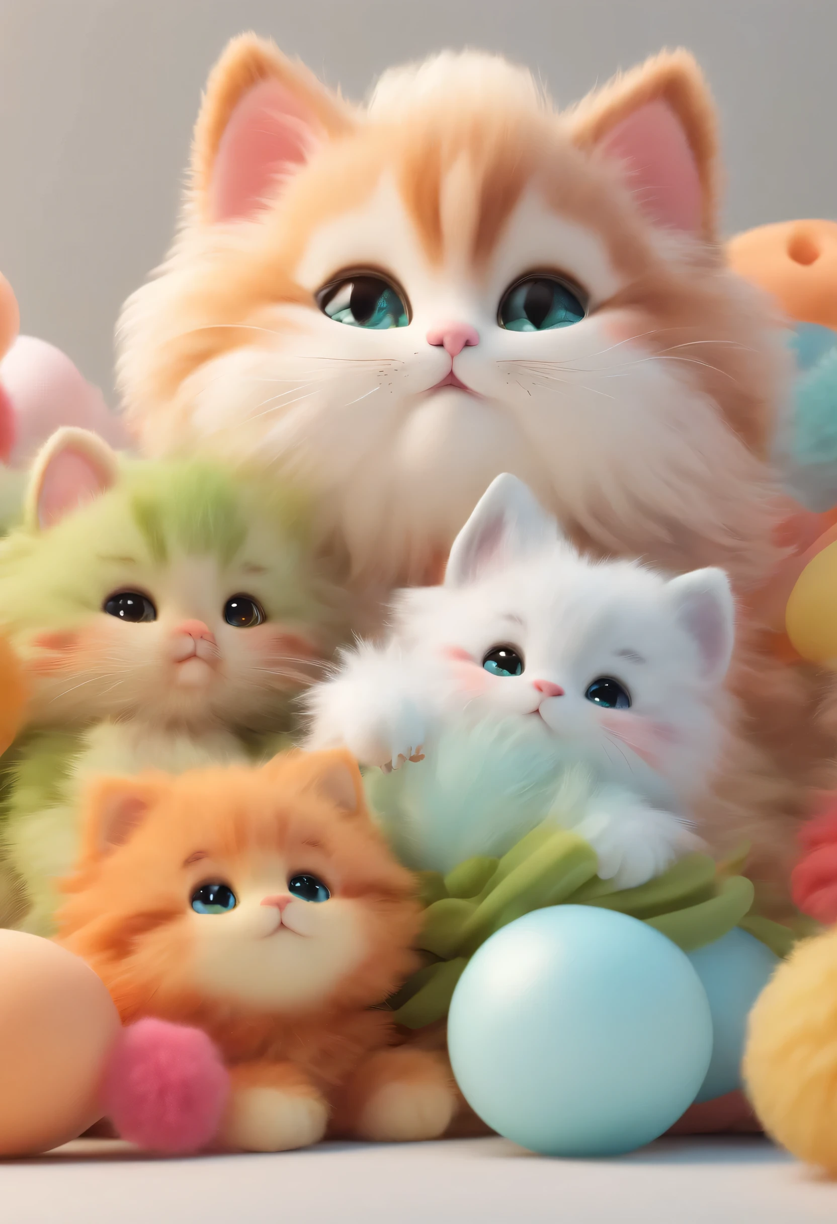 3D rendering, ((a cat)), ((fluffy)), ((cute)), Kawaii, bright color, bright color, Plushtoy style, clean background, high detail.