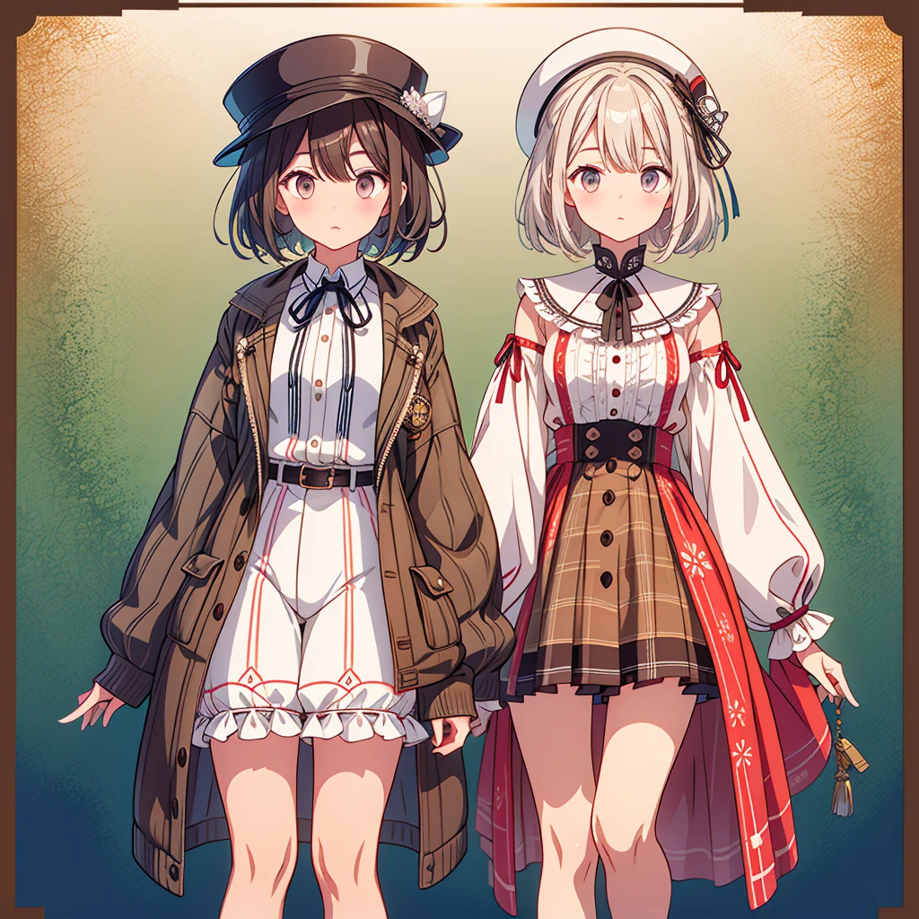 1girl、highest quality、vtuber-fullbody、Milky white short hair、Masterpiece、Official Art、The best composition、Sherlock Holmes costumes、Brown and dark brown checked herringbone hat、A poncho with the same pattern as the hat、White shirt and shorts with the same pattern as the hat、magnifying glass、Detective、A pocket watch hanging from his neck、Standing in front of the viewer、