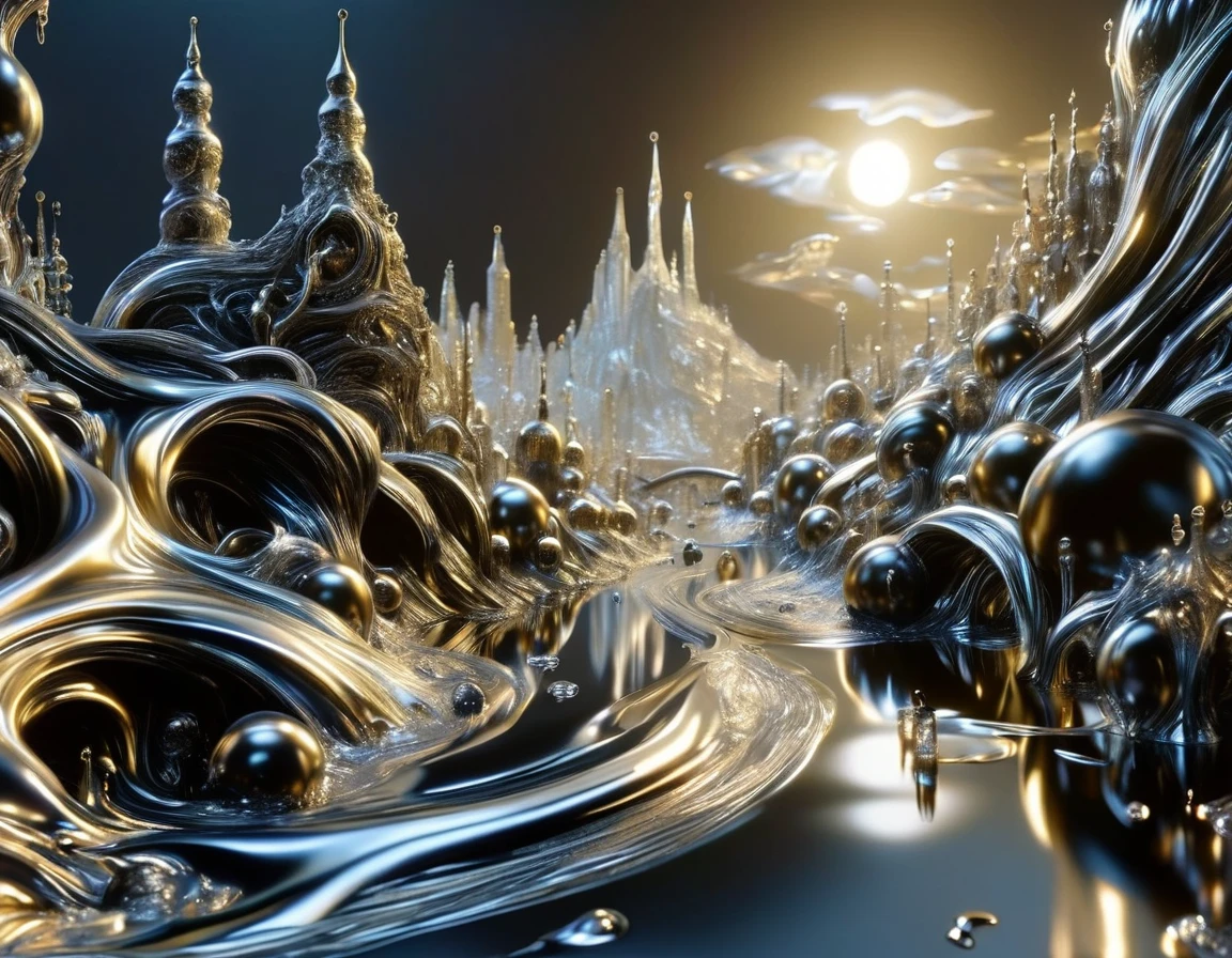 (watce),carcosa city\(liquid,metallic,silver\), BREAK ,backgrownd\(((simple black)),liquid\(metallic,silver\) flood,reflection\),quality\(8k,wallpaper of extremely detailed CG unit, ​masterpiece,hight resolution,top-quality,top-quality real texture skin,hyper realisitic,increase the resolution,RAW photos,best qualtiy,highly detailed,the wallpaper\),,dynamic angle,anime style