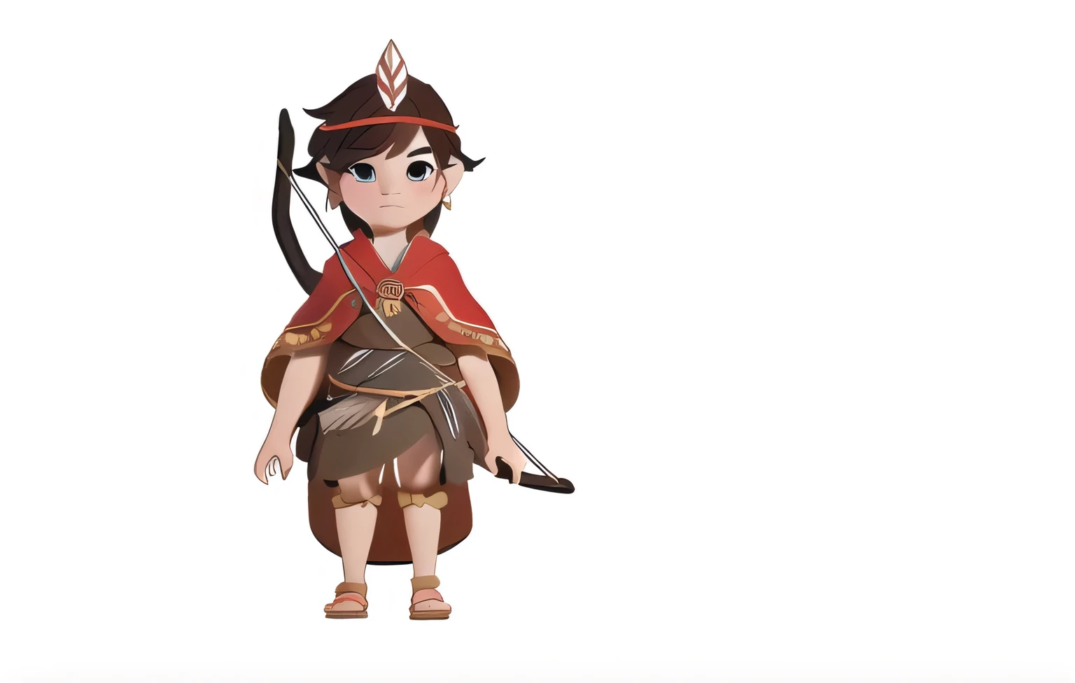 Tribal kids,With feathers on head,Linen Clothes,Red Cape,Disney art style,Bow and Arrow,Shell decoration,Straw sandals,3D Style,high quality,