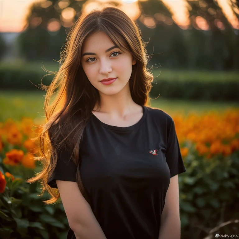 A woman wearing a black shirt stands in front of a field of flowers., Anna Nikonova aka newmilky, Ukrainian Girl, in golden hour, Anna Nikonova, Vertical 60mm, He nodded., Vertical 70 mm, Sunset at sunset, Anastasia Ovchinnikova, Alina Ivanchenko, shot in golden hour, Vertical 50 mm, Portrait in the middle of a shot