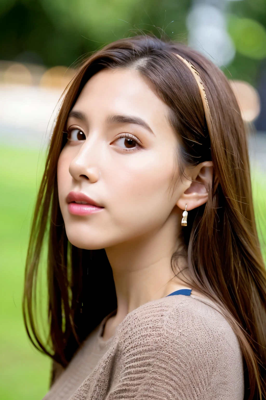 ((highest quality)), ((masterpiece)), (detailed), Perfect Face, Brown Hair, Long Hair, High nose, Double, Plump lips, Caster Style, Half American, Facing forward