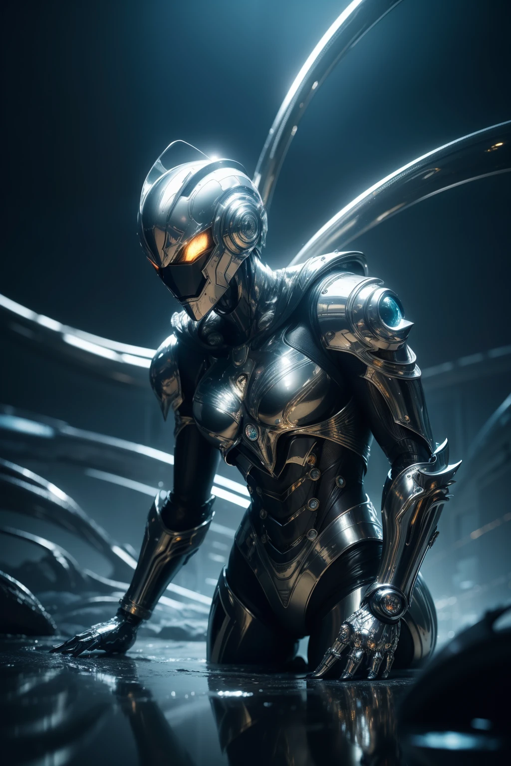 a stunning liquid metal fantasy art, highly detailed 8k, hyper realistic, professional digital painting, intricate metallic robot figure, flowing mercury-like liquid metal, gleaming chrome and gold, surreal and otherworldly, dramatic lighting, moody atmosphere, cinematic composition, glowing energy effects, mesmerizing textures, futuristic cyberpunk, intricate mechanical details, seamless integration of organic and inorganic forms, breathtaking visual complexity, masterfully executed, awe-inspiring and immersive,a highly detailed and intricate liquid metal sculpture, brilliant metallic finish, gleaming chrome, dynamic abstract form, complex twisted and flowing shapes, mesmerizing reflections, dramatic lighting, photorealistic