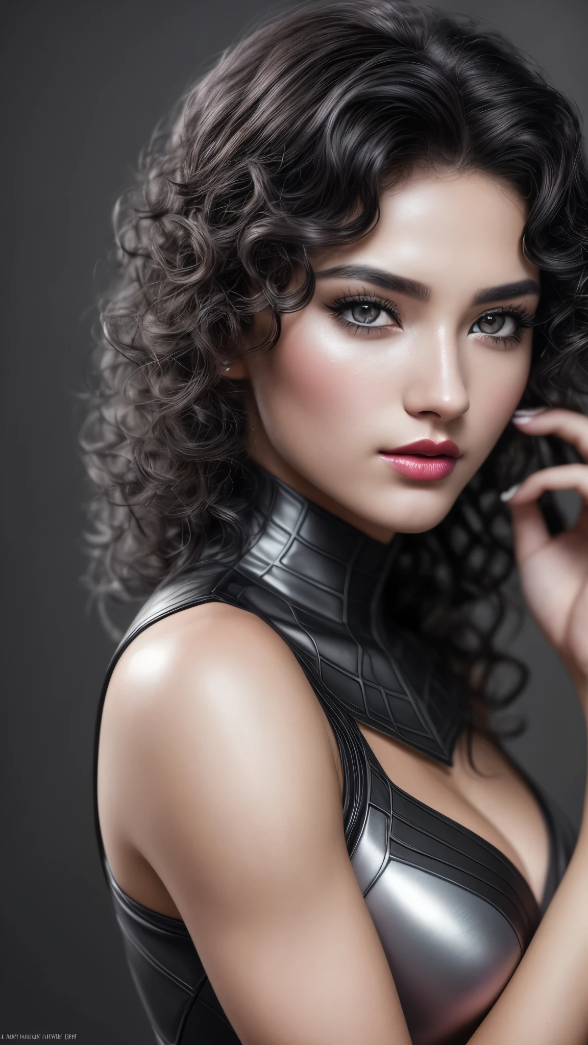 (RAW, analogue, Nikon Z 14mm ultra wide angle lens, award-winning glamor photography, ((best quality)), ((masterpiece)), ((realistic)), skin pores, subsurface scattering, light rays radiant, high-res, detailed facial features, high detail, sharp focus, soft, aesthetic, extremely detailed (((light gray eyes))), ((extremely detailed eyes, extremely detailed iris)), extremely detailed hair, extremely skin detailed, extremely detailed clothing, octane rendering, photorealistic, realistic, post-processing, maximum detail, realistic shadows, roughness, natural skin texture, real life, ultrarealistic, photorealism, photography, 8k UHD, photography, hdr, intricate, elegant, highly detailed, sharp focus, stunning, beautiful, wonderful), Beautiful and realistically detailed 18 year old girl as Marvel's Spidergirl, ((with the Black, White and Pink costume)), makeup, (painted lips), full body visible, ((short black curly hair)), , realistic skin, photorealistic, realistic cinematic shot (extremely detailed CG unity 8k wallpaper), trending on ArtStation, trending on CGSociety, High detail, Sharp focus, dramatic, background beautiful, full shot, high quality, (beautiful face), (detailed face), detailed hands, beautiful hands