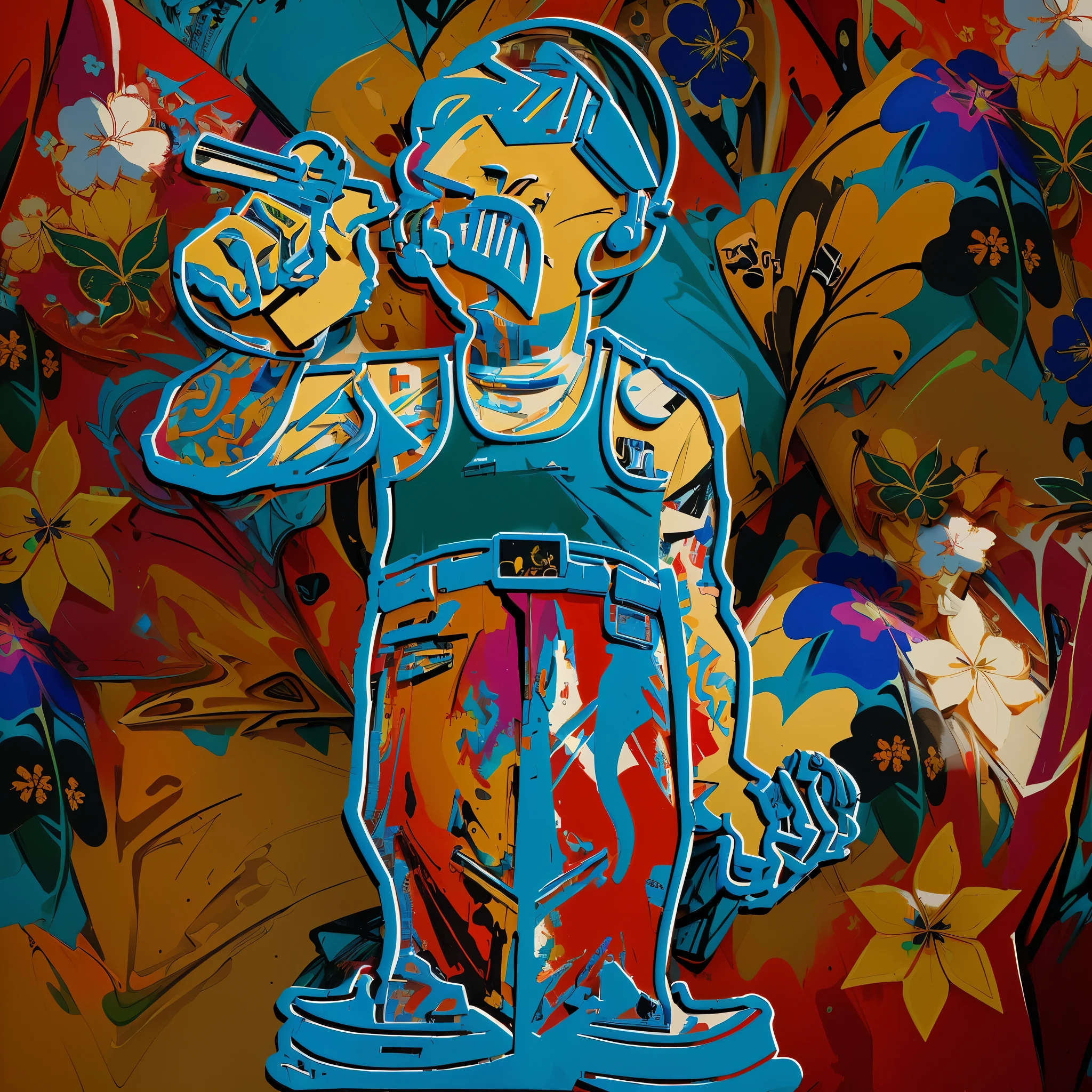 brightly colored abstract painting of a man holding a camera, psychedelic hip hop, psychedelic hip-hop, in style of digital illustration, stylized digital illustration, in style of digital art, in style of digital painting, inspired by Bruce Gilden, detailed digital artwork, artistic digital art, digital art”, digital art ”, cartoon digital art, official artwork