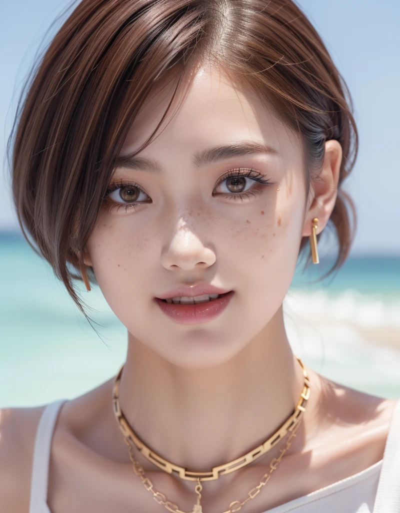 Sunset,(best qualtiy,8K, Yes,32K,tmasterpiece,hyper HD:1.2),18 years old,Beautiful Japanese woman in the photo,big cleavage breasts,Very short Bob hair,full bodyesbian,Oversized,choker necklace,simple backgound,from the above,looking at viewert ,(Red bikini) , (8K, RAW photos, Best quality, Masterpiece: 1.2), Real people, Realistic, Portrait photos, Seaside, On the beach, (Red octopus:1.5)