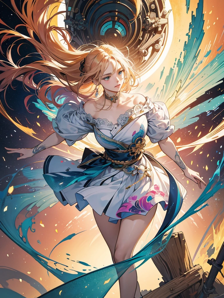 Beautiful woman with super detailed long hair, (Beautiful and light background: 1.2),, fantastic paintings, in graffiti style, florals, highly detailed eye, t-shirt or dress，There is a white shirt underneath, location, cabelos preto e longos, Colorful stained glass windows, fantastic paintings by joe madureira, high high quality, photore, The art of adhesives, beautiful woman carol nakamura with long  hair, liberta, seele, Digital illustration, Manhwa Style, perfect anatomia, concentrating, nearing perfection, dynamics, highly  detailed, watercolor paiting, art  stations, concept-art, lisses, sharp focus, illustratio, art by Carne Griffiths and Wadim Kashin,,Anime girl poses alone, short pastel  hair, Heterochromia, perfect anatomia, concentrating, nearing perfection, dynamics, highly  detailed, character sheets, art  stations, concept-art, lisses, sharp focus, illustratio, art by kim jung gi,, Art germ, carne griffiths and wadim kashin , Sasha Yakovleva, loish, Jeremy Mann, Full body shooting party dress, character sheets, Lightning Wave, Beautiful paintings in watercolor anime, Ink dripping author：Tim Okamura, Victor Nizovtsev, greg rutkovsky, Noah Bradley. Trend at Artstation, 8K, tmasterpiece, graffiti painting, finedetail, extremely colorful, intricately details, Gold aspect ratio illustration, monochrome green background, tmasterpiece, best qualityer, high high quality, A high resolution, best qualityer, high resolution fix, bright amazing lighting, Detail Enhancement, Detail Enhancement, Various movements and postures, best qualityer, high high quality, A high resolution, Detail Enhancement, 4K, tmasterpiece, A high resolution, absurderes, natural volumetric lighting and better shadows, depth of fields, sharp focus