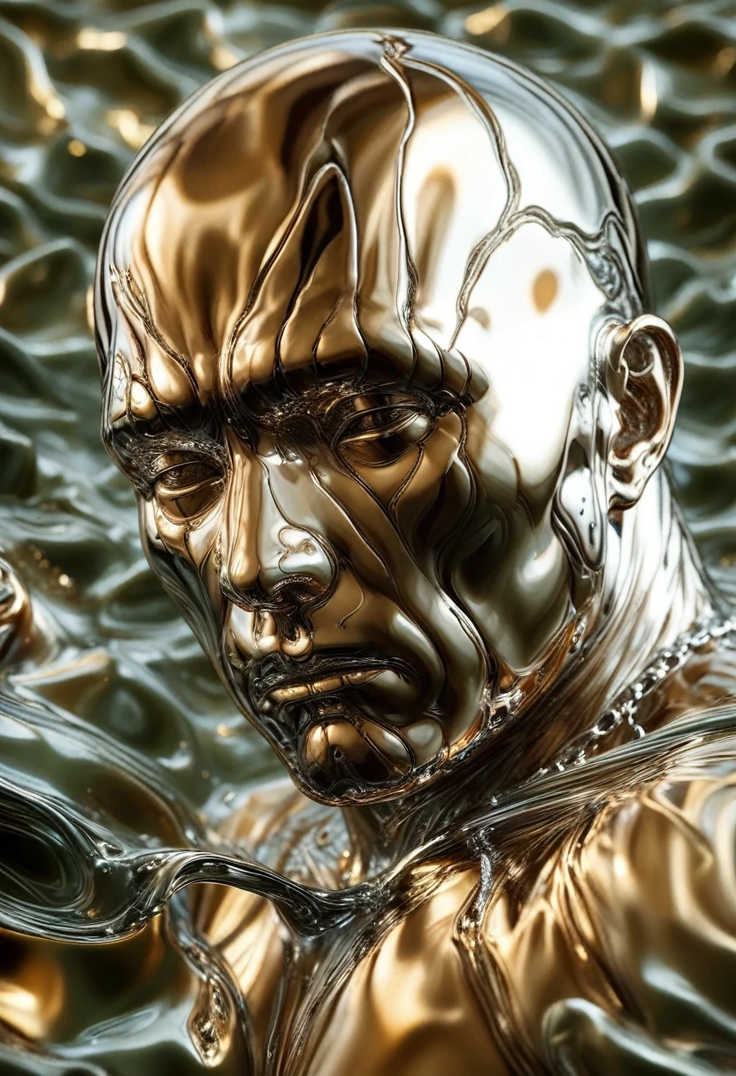 [man: Robert Patrick: 20] ，front view，made of Liquid Metal going through prison steel bars  ,ral-chrome, Photorealistic, Hyperrealistic, Hyperdetailed, analog style, detailed skin, matte skin, soft lighting, subsurface scattering, realistic, heavy shadow, masterpiece, best quality, ultra realistic, 8k, golden ratio, Intricate, High Detail, film photography, soft focus