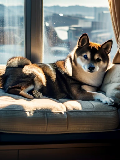 1shibainu,Lying on the sofa、Looking out the window