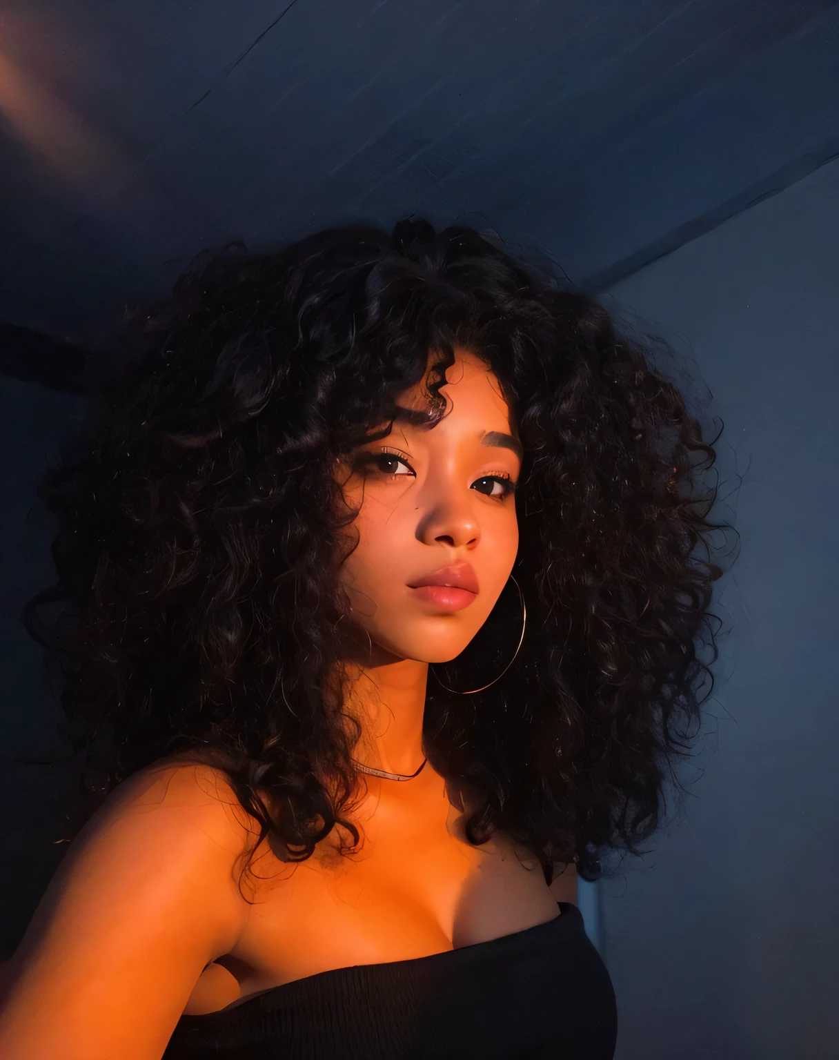 Afro, mulher negra na luz vermelha