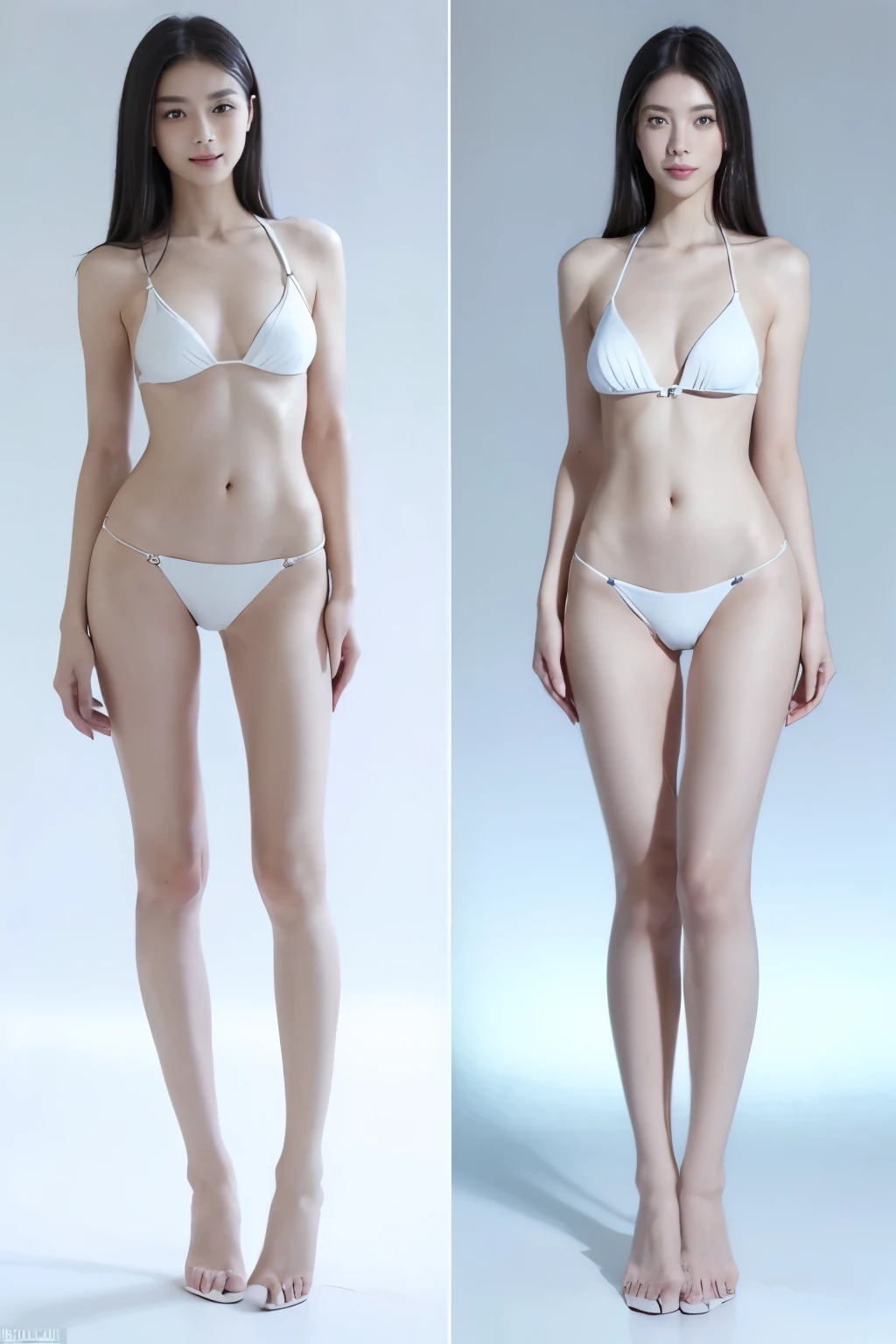 (highest quality, HD masterpiece: 1.3), concentrated: 1.2, ((Two beauties with perfect supermodel figures: 1.2)), Super thin waist: 1.2, Thin , (( Fashion short straight distribution: 1.5, )), (Wet clothes: 1.1) , (Both of them are wearing white summer micro bikinis.: 1.1), ( White micro  top and bottom, Open the navel, 完璧なSuper thin thighs: 1.2), Highly detailed face and skin texture,((整ったBoth eyes)),Beautiful nose, fine 目, double eyelid, People with white skin Japan, smile: 1.2, happiness: 1.2, teeth, tongue, Both eyes, Lip gloss, Ultra-Realistic Details, Wide Lighting, Natural Shadows, (((((Both of them take full body shots: 1.8)))))，(Even though she's a high school girl, she has a slimmer figure than a top model)，(Perfect super long legs)，(((Both of them have an inseam that is more than half their height.)))，(Very small )，((Extremely thin legs))，(((Both of them stand with their knees straight.))),(((Stand with your feet shoulder-width apart like a race queen))),((Stand with your legs straight and apart)),Large, firm , Super long thighs,(Super thin thighs)，(Super slim calves),(Skinny thighs),Small ,Super muscular body，Super toned waist,More emphasis on the abdominal muscles，((Both of them are muscular and have clearly defined six pack abs.))，Super thin waist，((White high heels))，(barefoot)，(tall)，Extremely slim top model figure，(((Both of them are very revealing)))，lengthen limbs，，女子高生なのにトップモデル以上のtall，(They're both high school girls, yet incredibly tall.)，((Both are Japanese high school girls.)),(The background is a girls' high school classroom.),The background is a classroom with rows of desks.,((15 years old)))，I can see your ,Round eyes，(Beautiful nose)，(((Resting posture)))，Hands on ,Both of them face forward，(((Both of you should face your whole body straight ahead.))),Super long arms，Thin hands,(Both of them are extremely slim)，((Black Hair)),（((Black Hairのロングヘアー))),Both of them stand up straight.,((Both of them stand with their legs shoulder-width apart)),((Both of them stand with their legs straight.)),((Japanese face)),顔のBoth eyesと鼻と口のバランスが綺麗に整っている,Both eyesが綺麗な自然体,Beautiful natural nose,(Keep your  facing forward),バレーボール選手くらいの激やせtall,Both of them are beautiful with a 9-head body proportion.,Very thin ankles,The arms are very slender and muscular,The legs are super slender and muscular,Make your arms thinner,Longer arms,Super slim and muscular legs,Both of them have super long legs.,The middle of the thighs are very thin,Super muscular and extremely slim calves,Super muscular and slim thighs,Very tight waist,(Both of them have an inseam that is more than half their height.の美脚),Extremely thin thighs,(Both of them are wearing extreme summer micro  swimsuits.),They are both the same height,Fine skin,Firm skin,(((Both of them should fit from the top of their heads to the toes of their heels.))),(((Both of them have super slim legs))),(((Both of them have amazingly slim figures.))),Both of them have super slim and muscular legs.,Both of them are very tall,Cute Girls,((Open your legs and stretch them out straight)),information