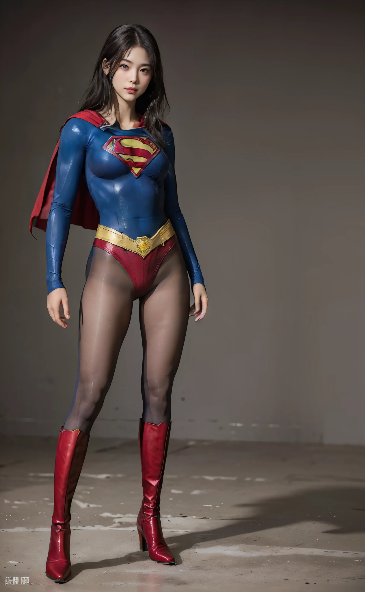 No background、(((Beautiful legs in black tights.)))、(((Legally express the beauty of your smile)))、((((Make the most of your original images)))、(((Body-hugging Supergirl costume)))、(((Supergirl Costume)))、(((Beautiful Hair)))、(((suffering)))、(((Please wear black tights....、Wear red boots)))、((Best image quality、8k))、((highest quality、8k、masterpiece:1.3))、(((Preserve background )))、Sharp focus:1.2、Beautiful woman with perfect figure:1.4、Slim Abs:1.2、Wet body:1.5、Highly detailed face and skin texture、8k