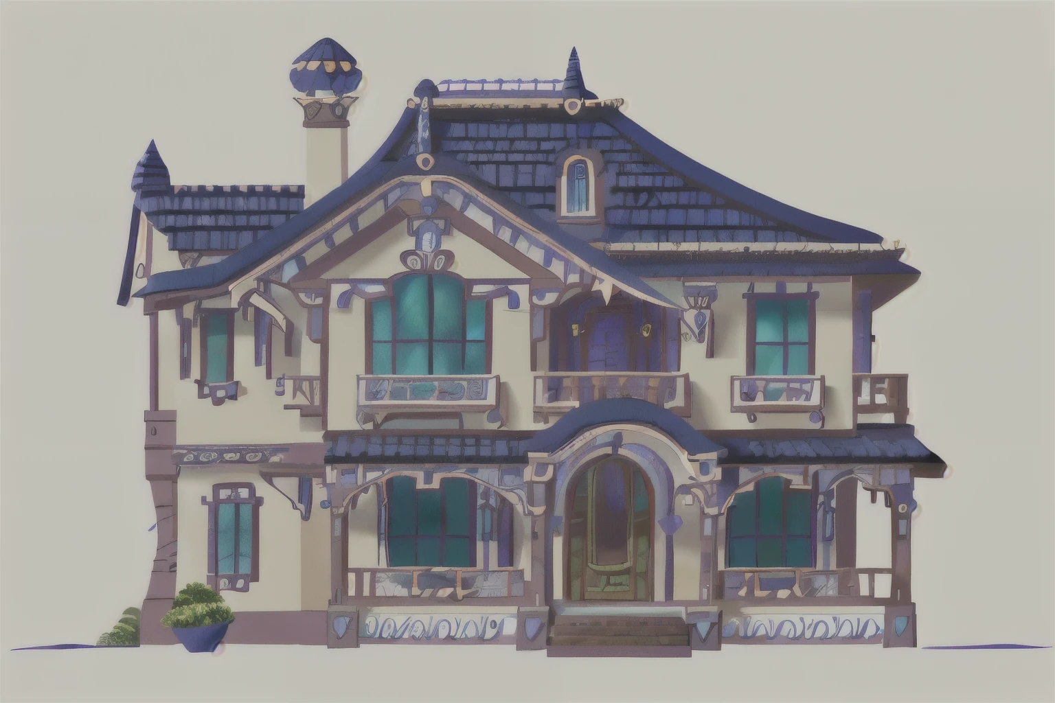 There is a small house with a porch and a porch, Detailed 2D illustrations, Game house,front房子,Magic House,Fantasy Architecture, Cartoon小屋,front,Vector,Exquisite lines,masterpiece,Lovely house,masterpiece,Meticulous line drawings,villa,European and American House,Beauty hut,Cartoon,
