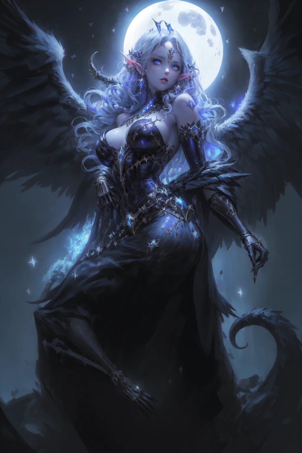 Detailed image quality,Pandora the Witch,wing, Succubus Theme,Fallen Angel,Excellent,scary,Secret Terror,Tentacles,With eyes,Uncanny Valley Effect,Blood Moon,skeleton,vampire,Hellfire,Dark Queen,Angel,magician magic witch, Angel,Eyes are blue(Pupils as deep as the starry sky),Gorgeous tattoo designs all over the body,tattoo queen,Gorgeous clothes(Rich in details),8K Ultra HD photos,Gothic vampire queen,Wearing lip studs,Black gloves