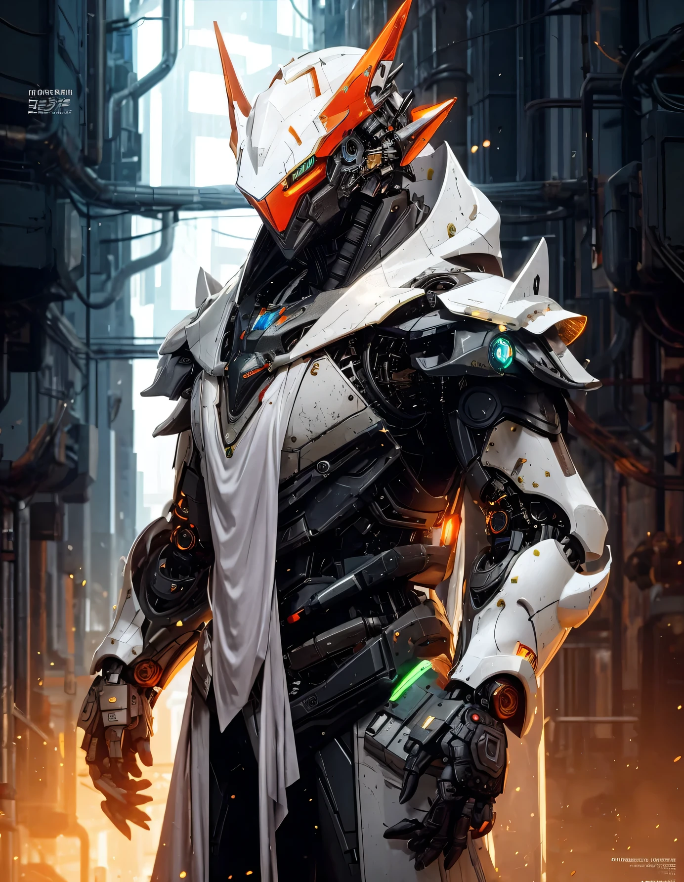 In the realm of cyberpunk dragon robot, biomecahnical with orange and black full armor plates, photography, photoreal